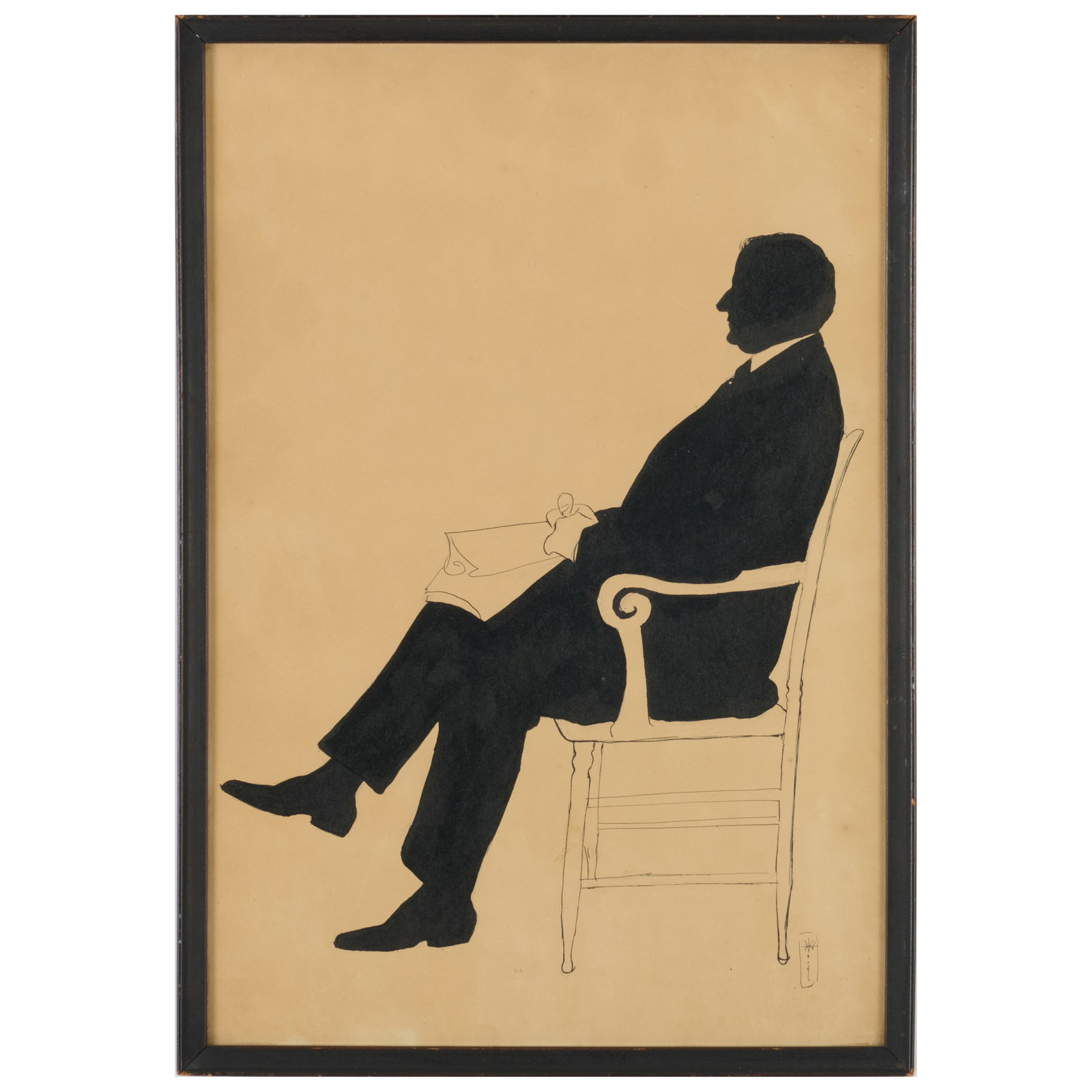 20th Century School: Seated Man: 20th Century School: Seated Man Ink on paper, indistinctly signed lower right. 13 3/4 x 9 1/4 in. (sight), 14 1/2 x 10 in. (frame). The Collection of Simon Parkes.