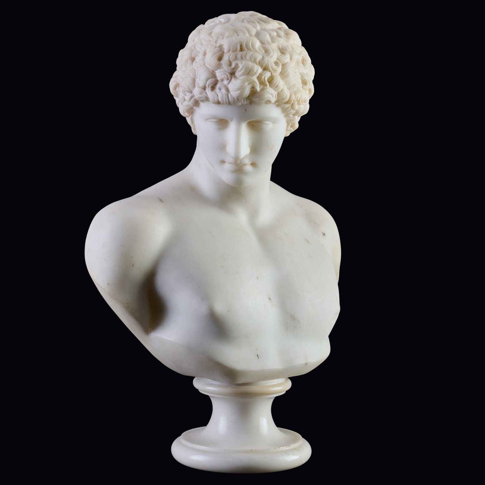 Carved Marble Bust Of A Youth, Probably Italian: Carved Marble Bust Of A Youth, Probably Italian 16 1/4 x 11 1/4 x 5 in. Property from the Collection of a Distinguished NY Lady, with Interiors by Alex Papachristidis.