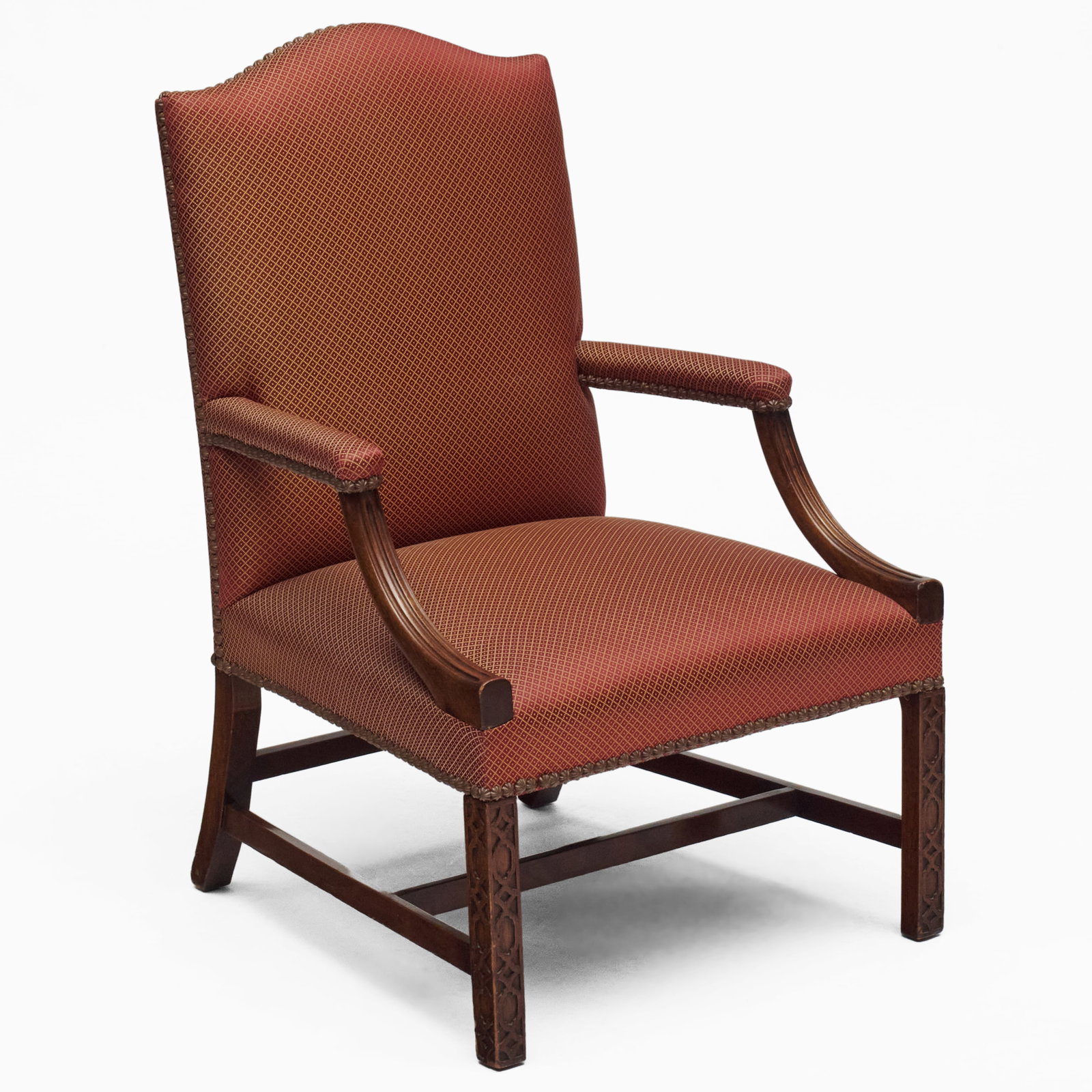 George III Style Carved Mahogany And Upholstered Library Armchair (1 of 7)