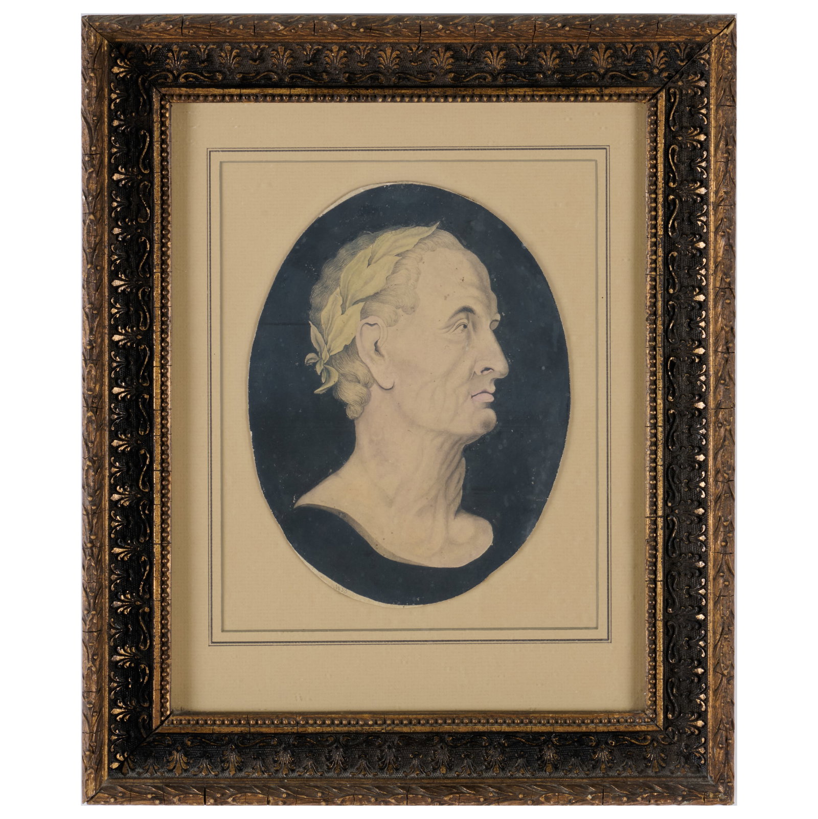 European School: Portrait Of Caesar: European School: Portrait Of Caesar Watercolor on paper, 1833, unsigned, dated lower left. 9 x 6 3/4 in. (sheet) (oval), 16 3/4 x 13 3/4 in. (frame). Property from the Collection of a Distinguished