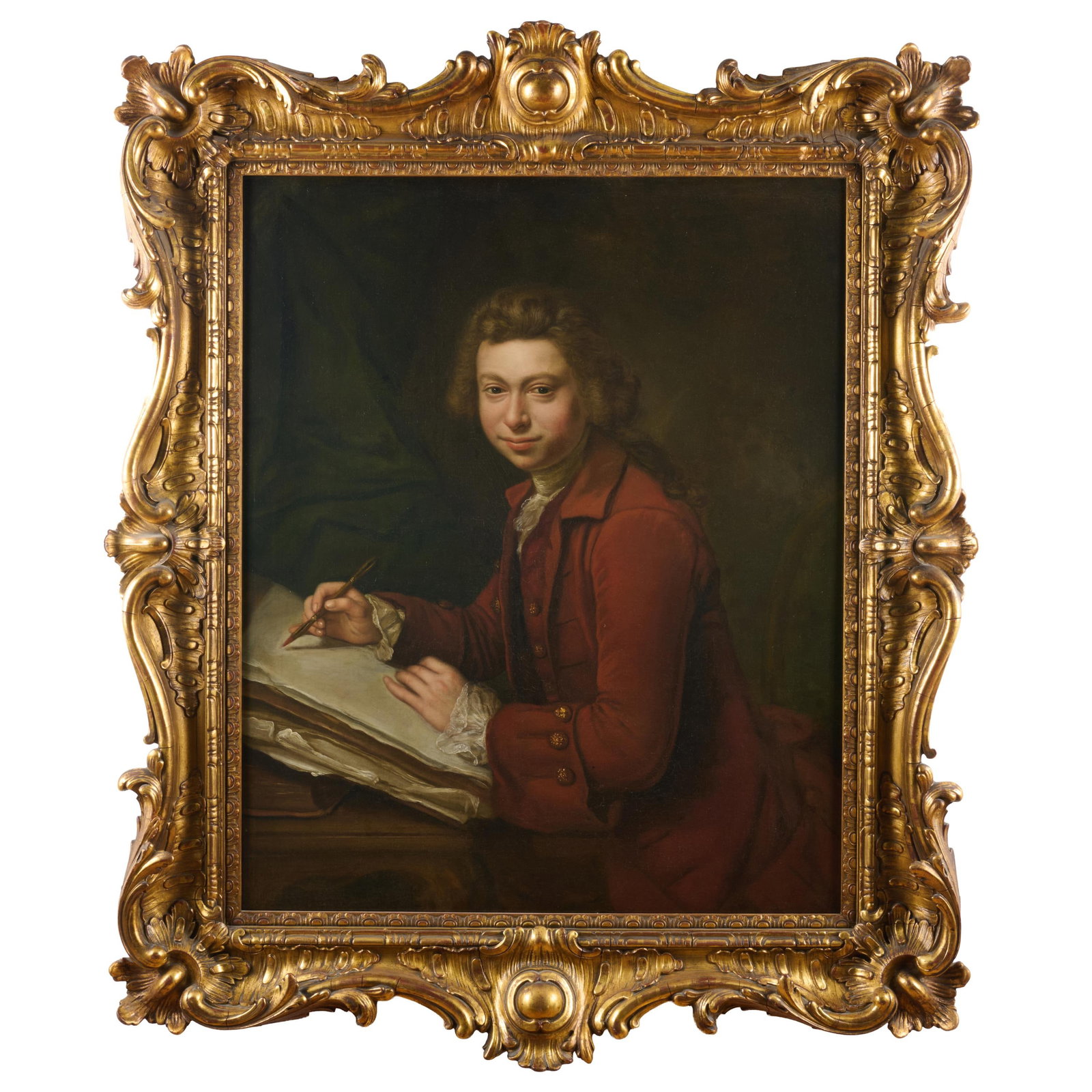 French School: Portrait Of A Young Scholar: French School: Portrait Of A Young Scholar Oil on canvas, unsigned, lined. 36 1/2 x 30 1/2 in., 49 x 42 in. (frame). Property from the Collection of a Distinguished NY Lady, with Interiors by Alex