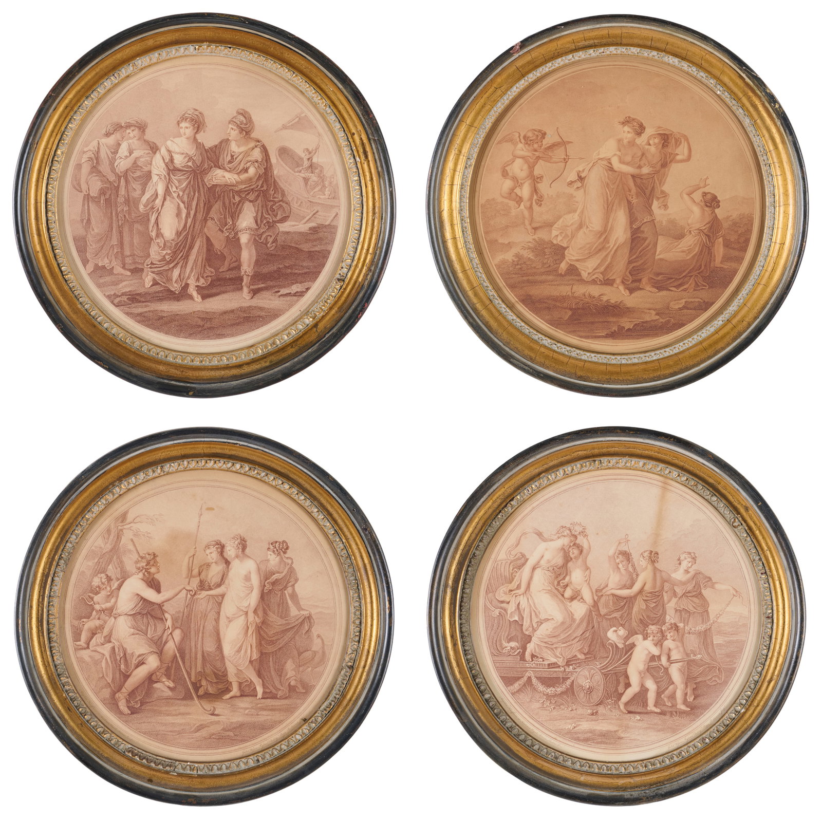 After Angelica Kauffman (1741-1807): Classical Scenes: Four Plates: After Angelica Kauffman (1741-1807): Classical Scenes: Four Plates Four engravings in brown on wove paper, unsigned. All approx. 12 in. (sight) (diam.), 16 in. (frame) (diam.). Property from the