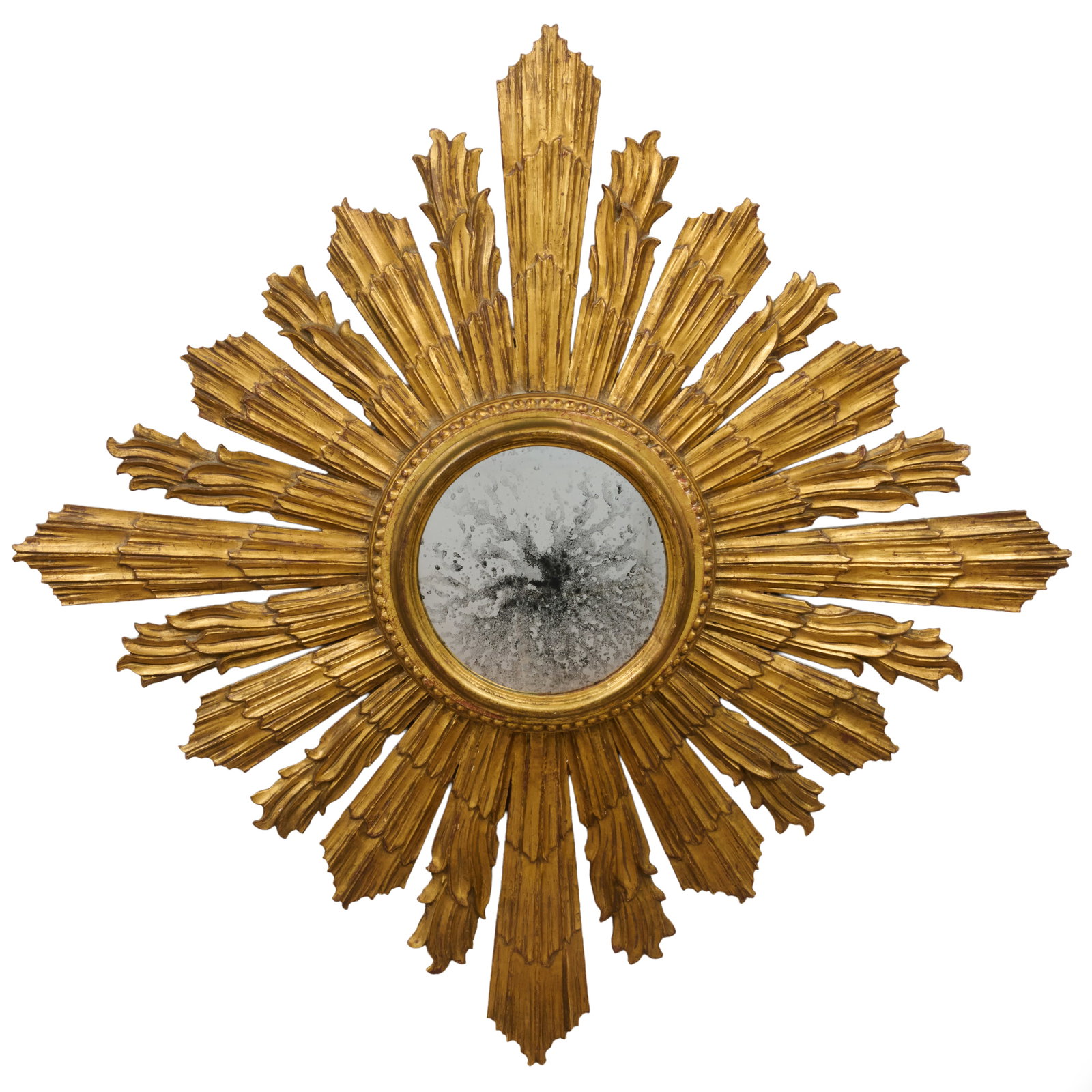 Giltwood Starburst Mirror: Giltwood Starburst Mirror 34 3/4 x 35 in. Property from the Collection of a Distinguished NY Lady, with Interiors by Alex Papachristidis.