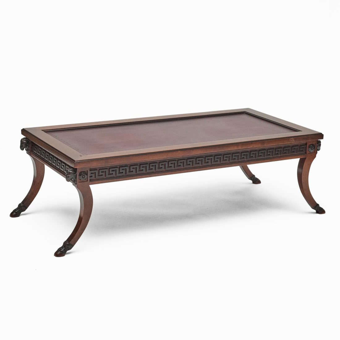 Regency Style Mahogany Low Table, Frederick P. Victoria And Sons: Regency Style Mahogany Low Table, Frederick P. Victoria And Sons Fitted with an inset tooled leather top.16 x 4 ft. 6 x 24 in. Property from the Collection of a Distinguished NY Lady, with Interiors