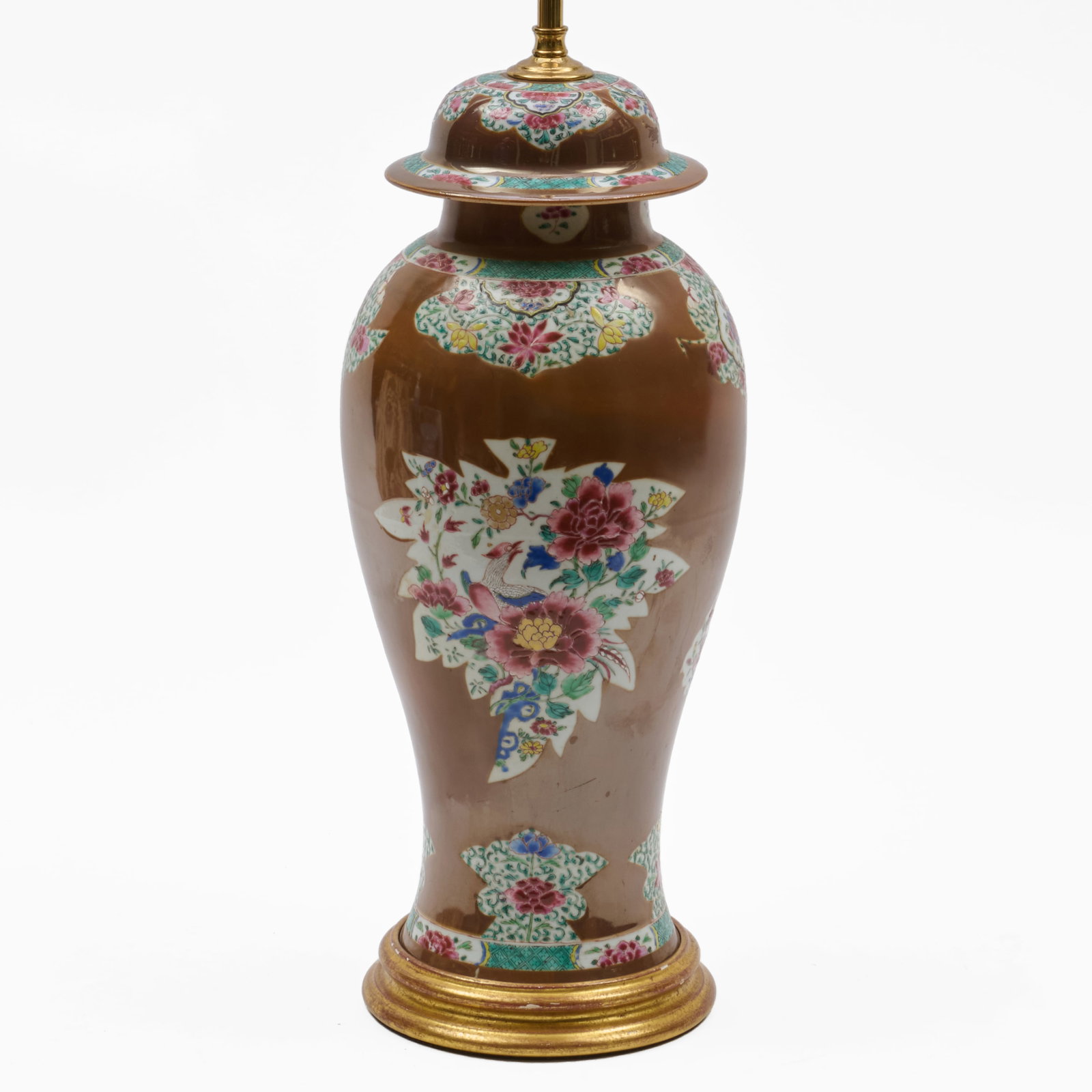Chinese Export 'Cafe Au Lait' Vase And Cover Mounted As A Lamp (1 of 8)