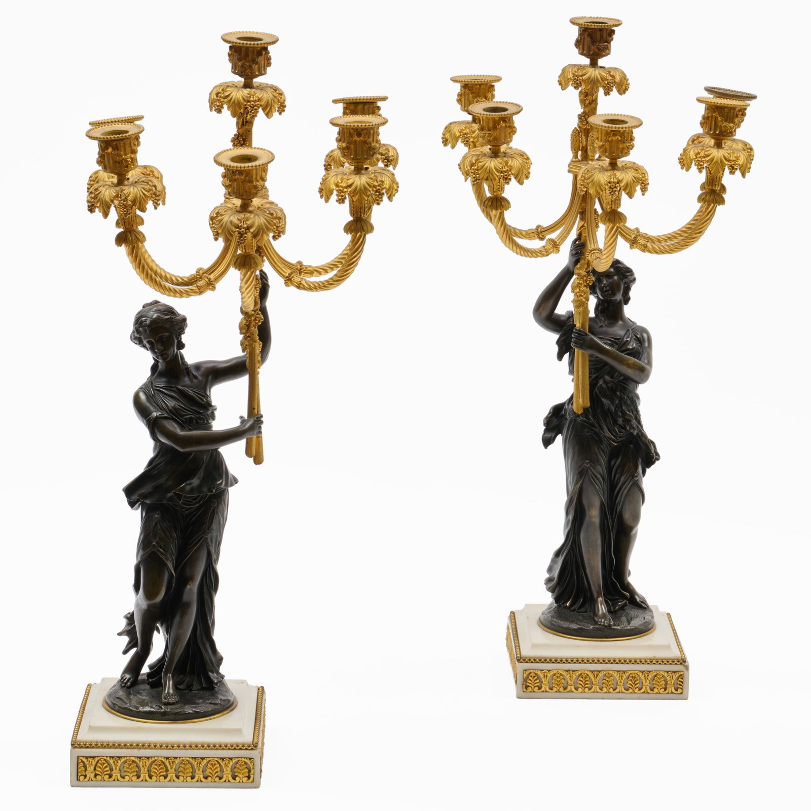 Pair Of Late Louis XVI Style Gilt And Patinated-Bronze-Mounted Marble Figural Candelabras (1 of 10)