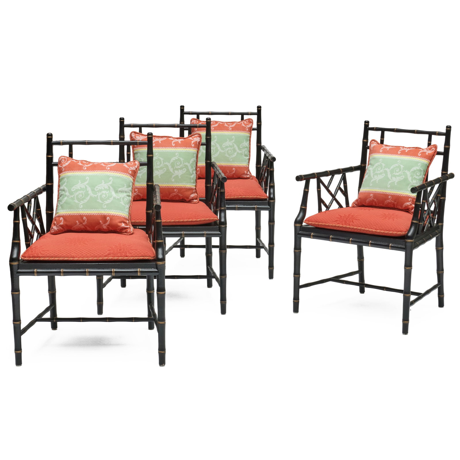 Set Of Four Ebonized Faux Bamboo Armchairs (1 of 8)