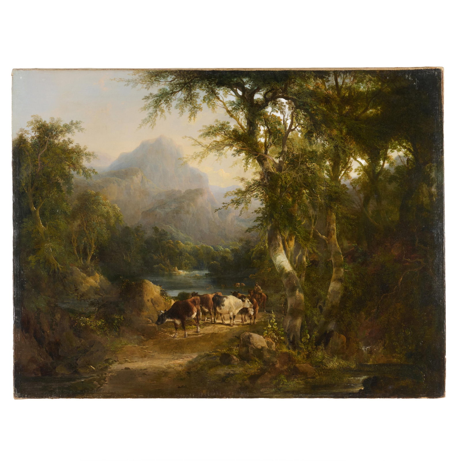 Attributed To Frederich Gauermann (1807-1862): Along The Path: Attributed To Frederich Gauermann (1807-1862): Along The Path Oil on canvas, unsigned, with label from Alexander Gallery, NY. 28 x 27 in., unframed.