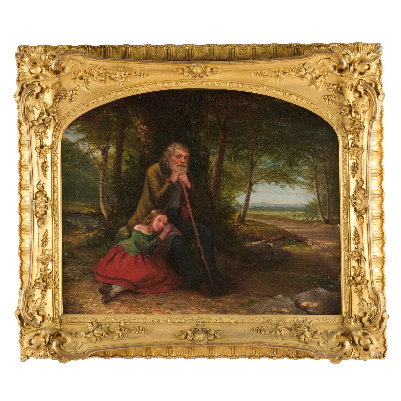 American School: Resting By A Tree: American School: Resting By A Tree Oil on canvas, unsigned, with label from Alexander Gallery, NY. 22 x 27 in., 30 x 35 in (frame).