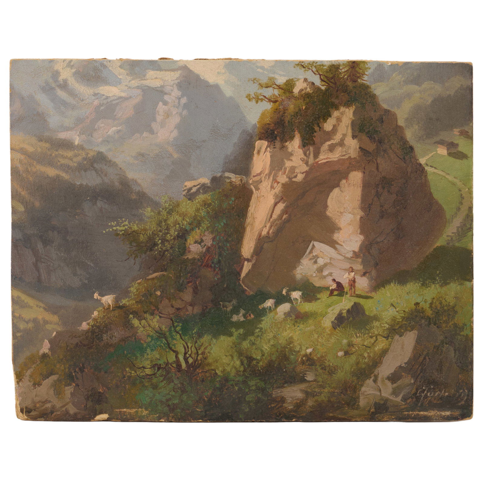 European School: Mountain Landscapes: A Pair: European School: Mountain Landscapes: A Pair Two oil on paperboard, indistinctly signed lower left or lower right. 7 x 9 in., 6 3/4 x 10 3/4 in., both unframed.