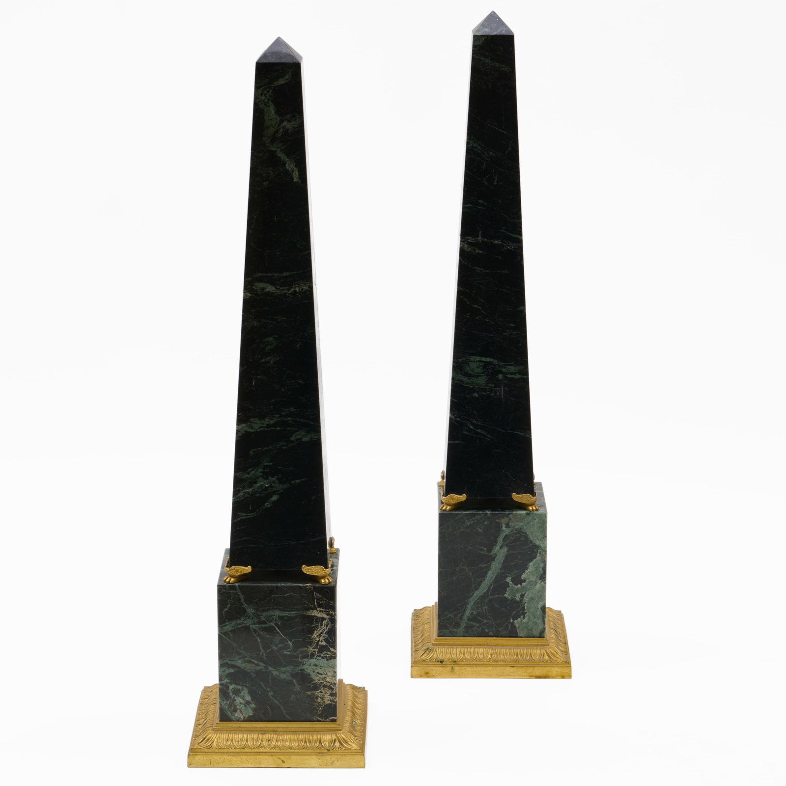 Pair Of Continental Neoclassical Style Gilt-Bronze-Mounted Green Marble Obelisks (1 of 7)