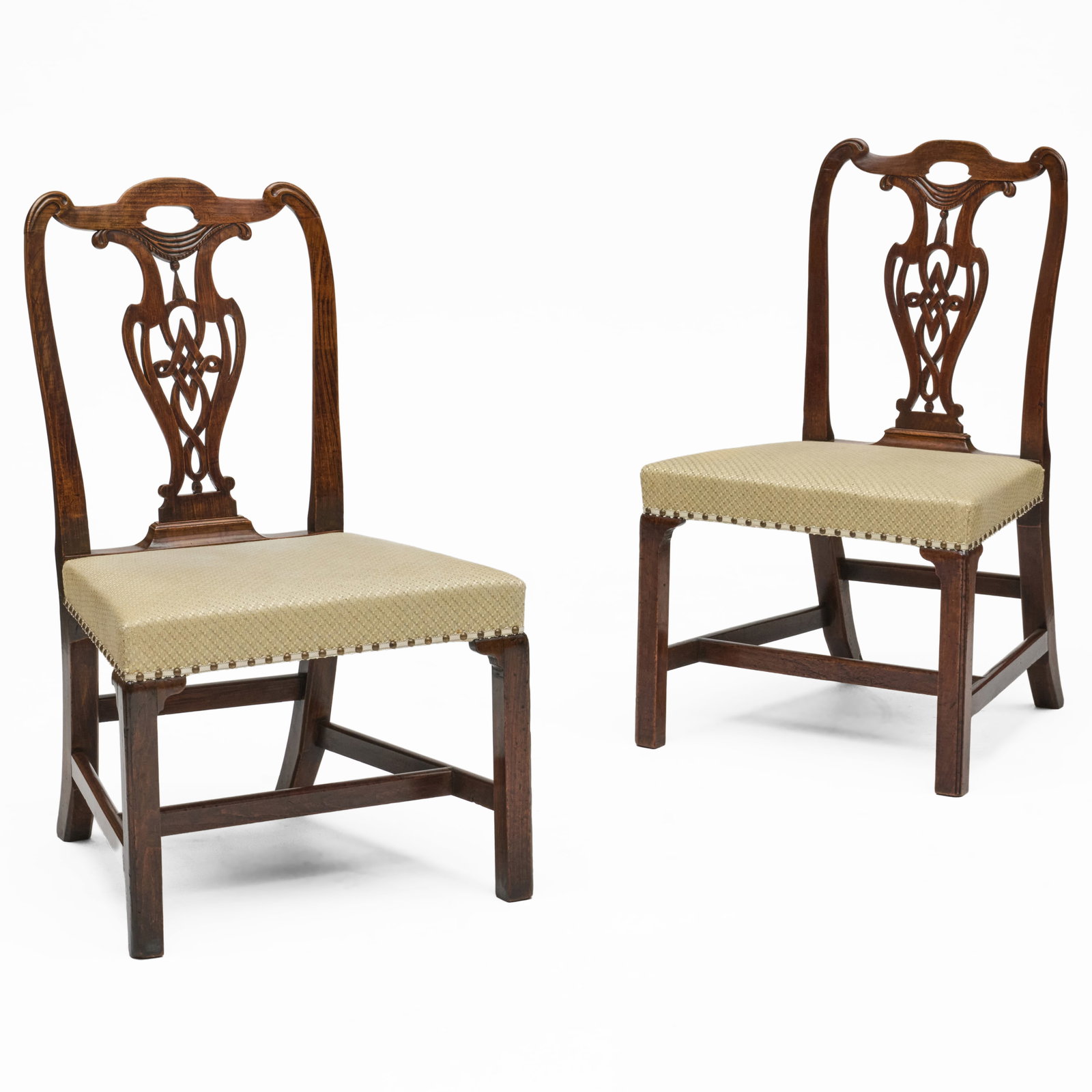 Pair Of George III Mahogany And Upholstered Side Chairs In The Manner Of Thomas Chippendale (1 of 7)