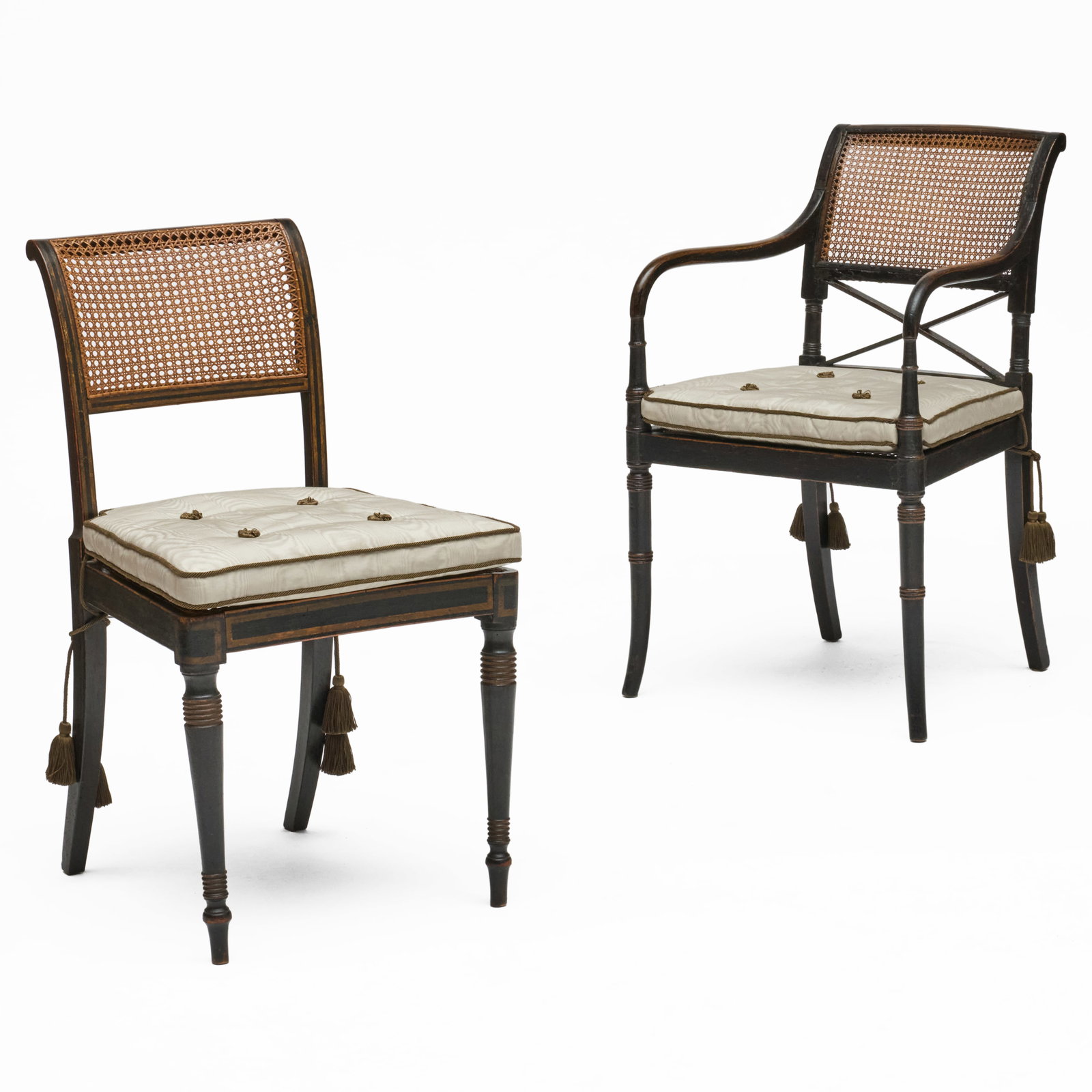 Regency Ebonized And Caned Armchair And Side Chair (1 of 7)
