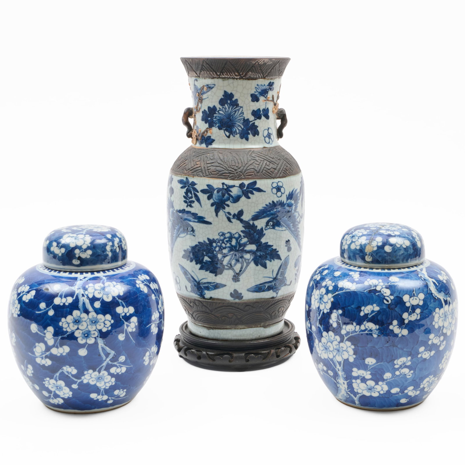Pair Of Chinese Blue And White Porcelain Jars And Covers And A Vase (1 of 19)