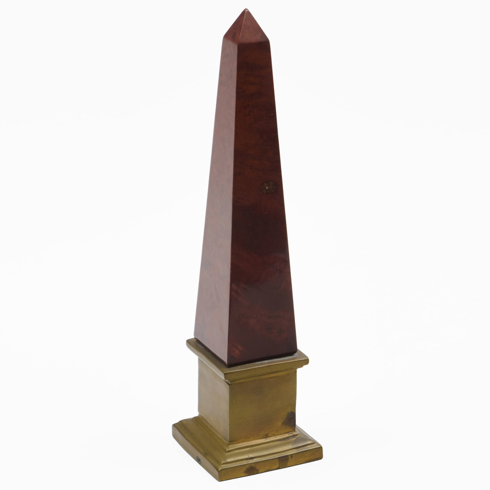 Brass-Mounted Burl Wood Obelisk (1 of 7)