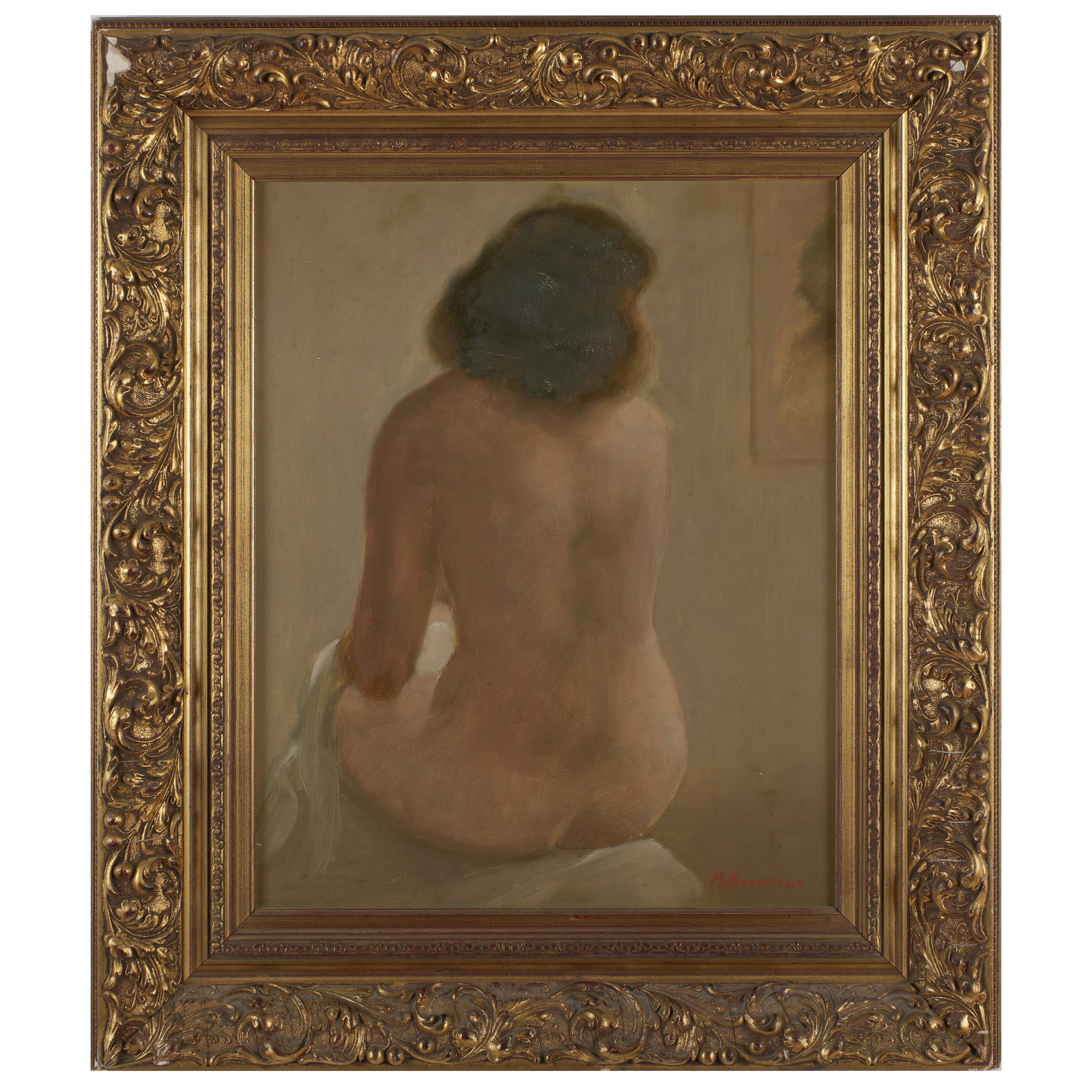 M. Broerkaert: Seated Nude: M. Broerkaert: Seated Nude Oil on board, signed 'M. Broerkaert' lower right. 19 x 15 in., 28 x 24 in. (frame). Collection of Susan I. Senk.