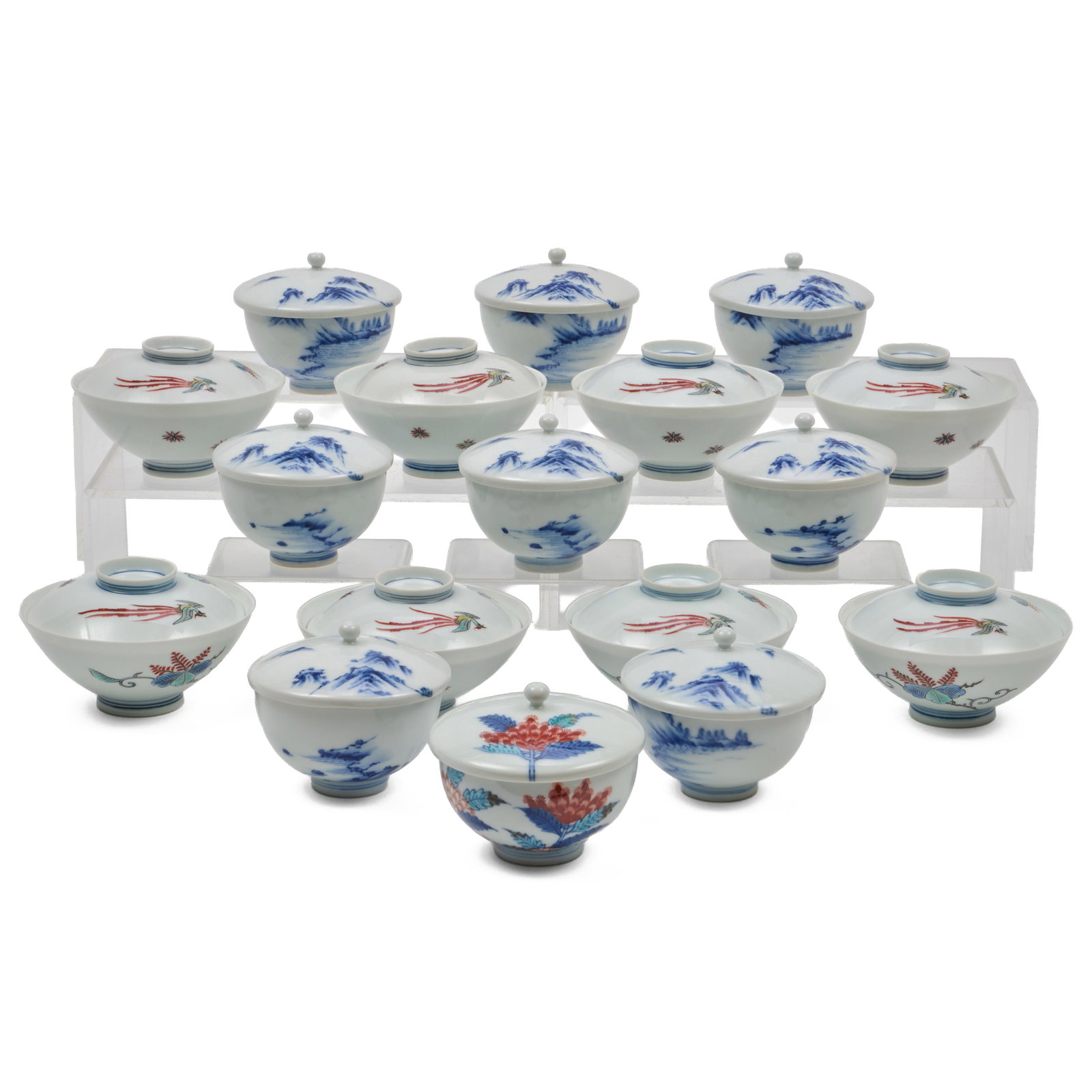 Group Of Japanese Porcelain Rice Bowls & Covers (1 of 20)