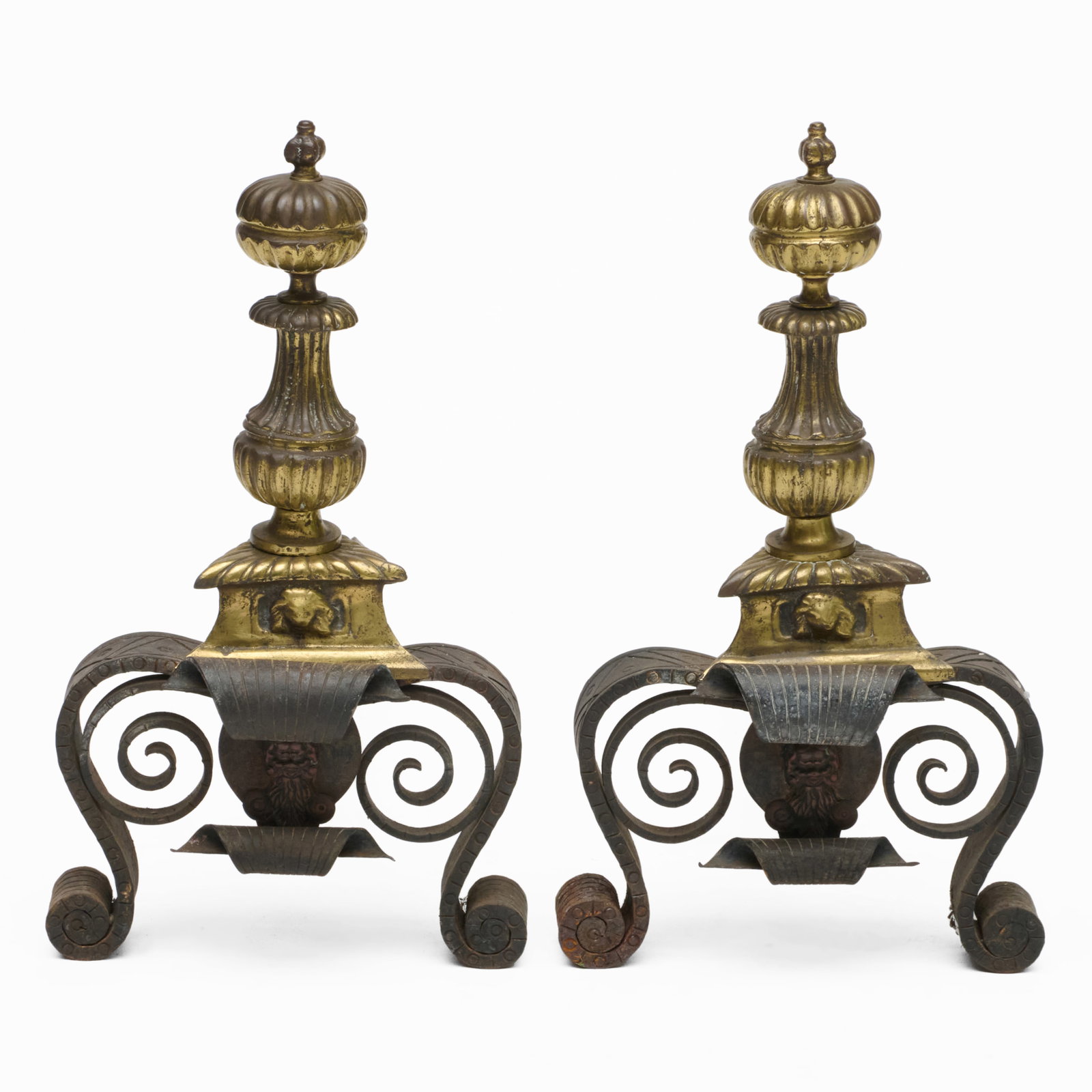 Pair Of Dutch Sheet Brass And Wrought-Iron Andirons (1 of 4)
