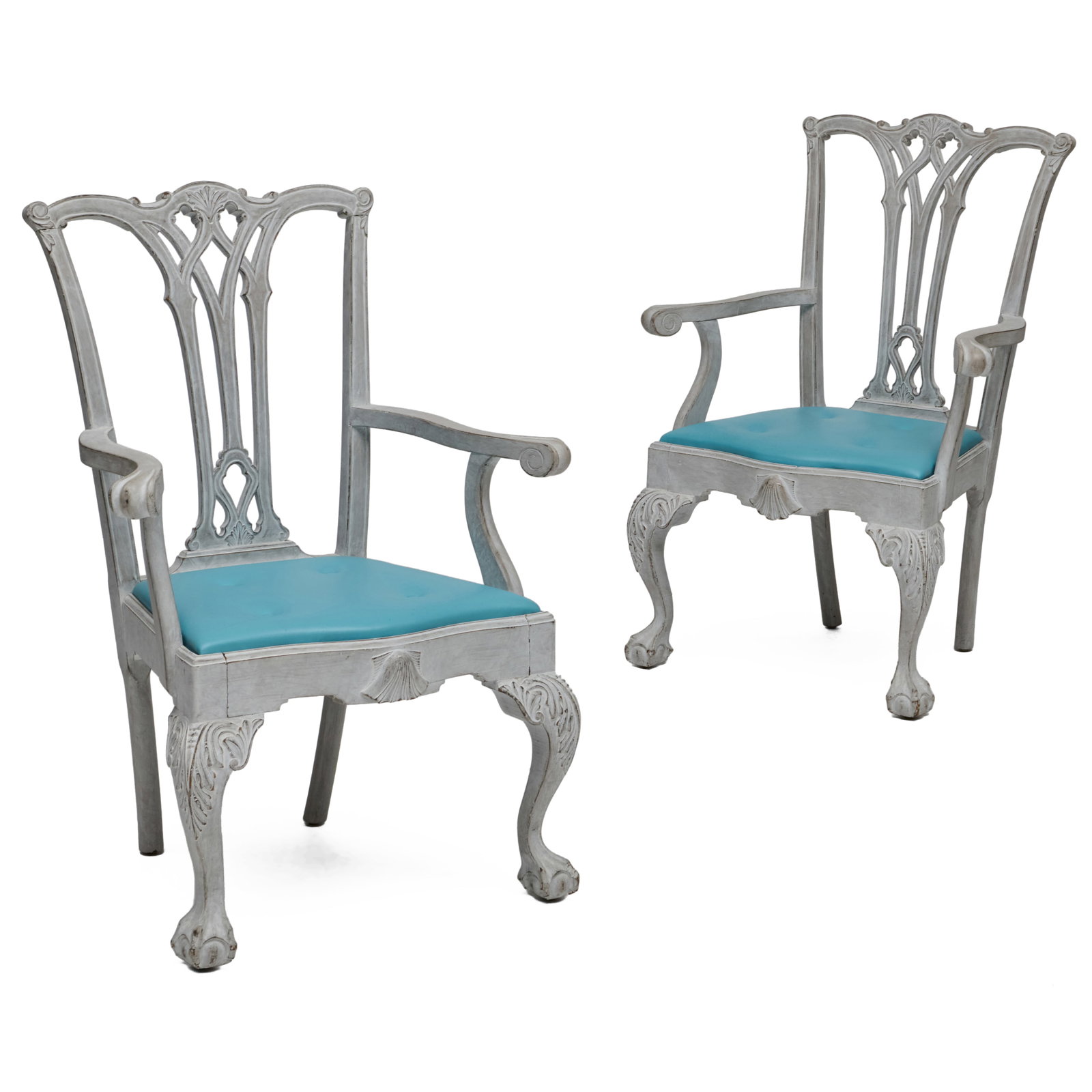 Pair Of George III Style White Painted Armchairs (1 of 8)