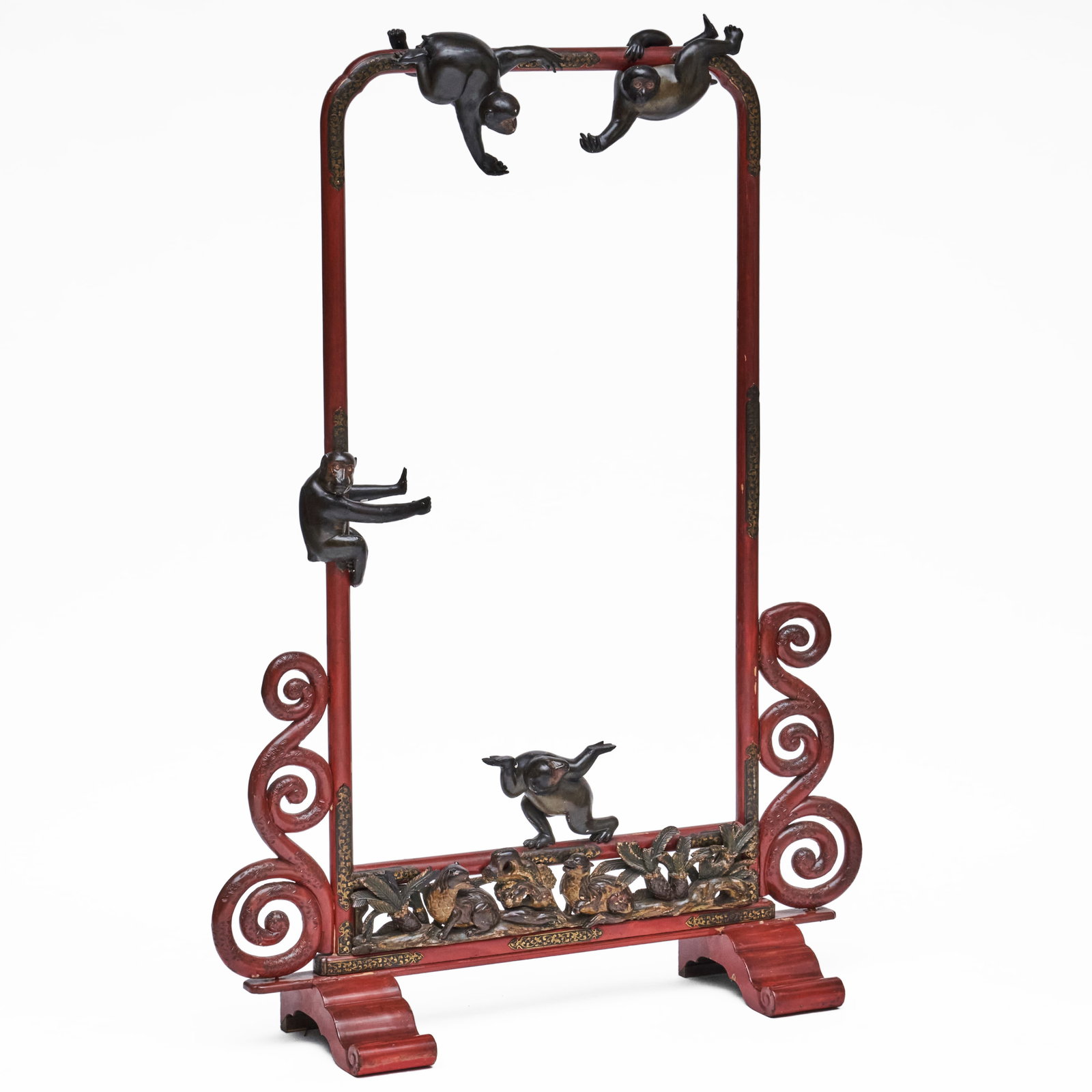 Japanese Painted Hardwood Frame With Monkeys: Japanese Painted Hardwood Frame With Monkeys 5 ft. 6 1/2 x 4 ft. 1 x 14 in.