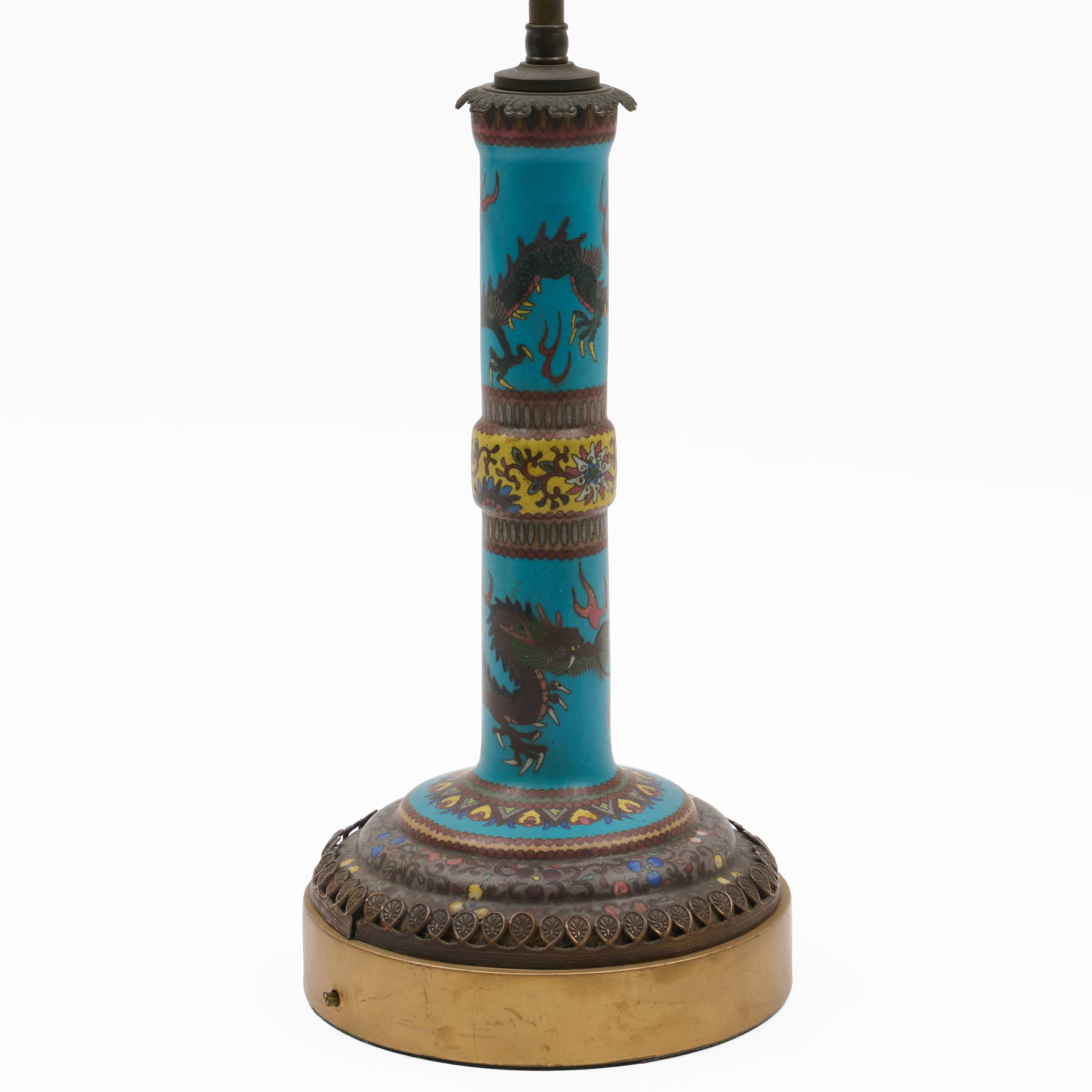 Chinese Cloisonne Lamp: Chinese Cloisonne Lamp 17 1/2 x 7 diam. (to socket).