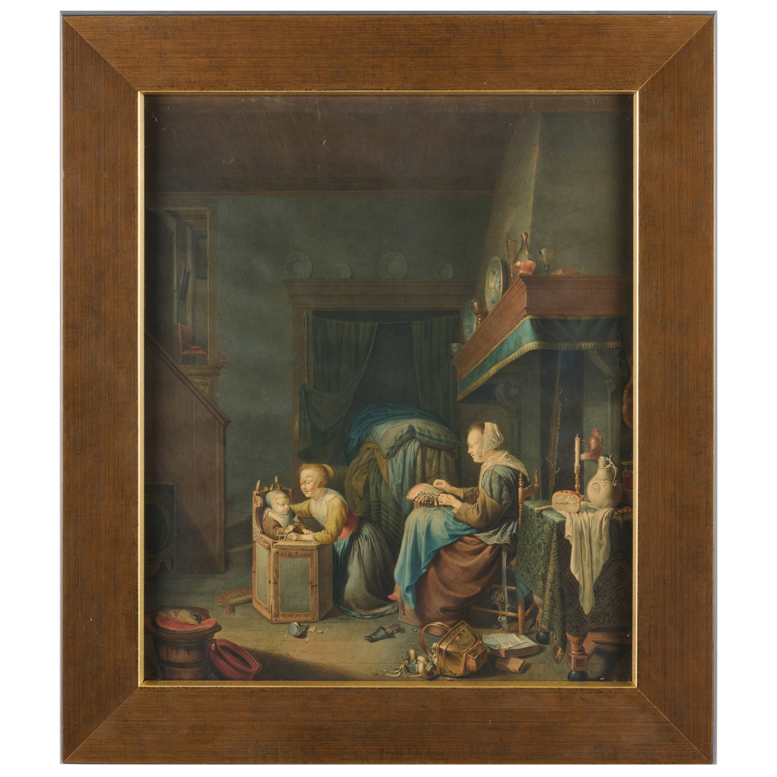 European School: Interior Scene: European School: Interior Scene Watercolor on paper, unsigned, inscribed 'Anna de Frey' and another indistinct inscription on the reverse, with label from Alexander Gallery, NY. 18 1/2 x 15 1/2 in.