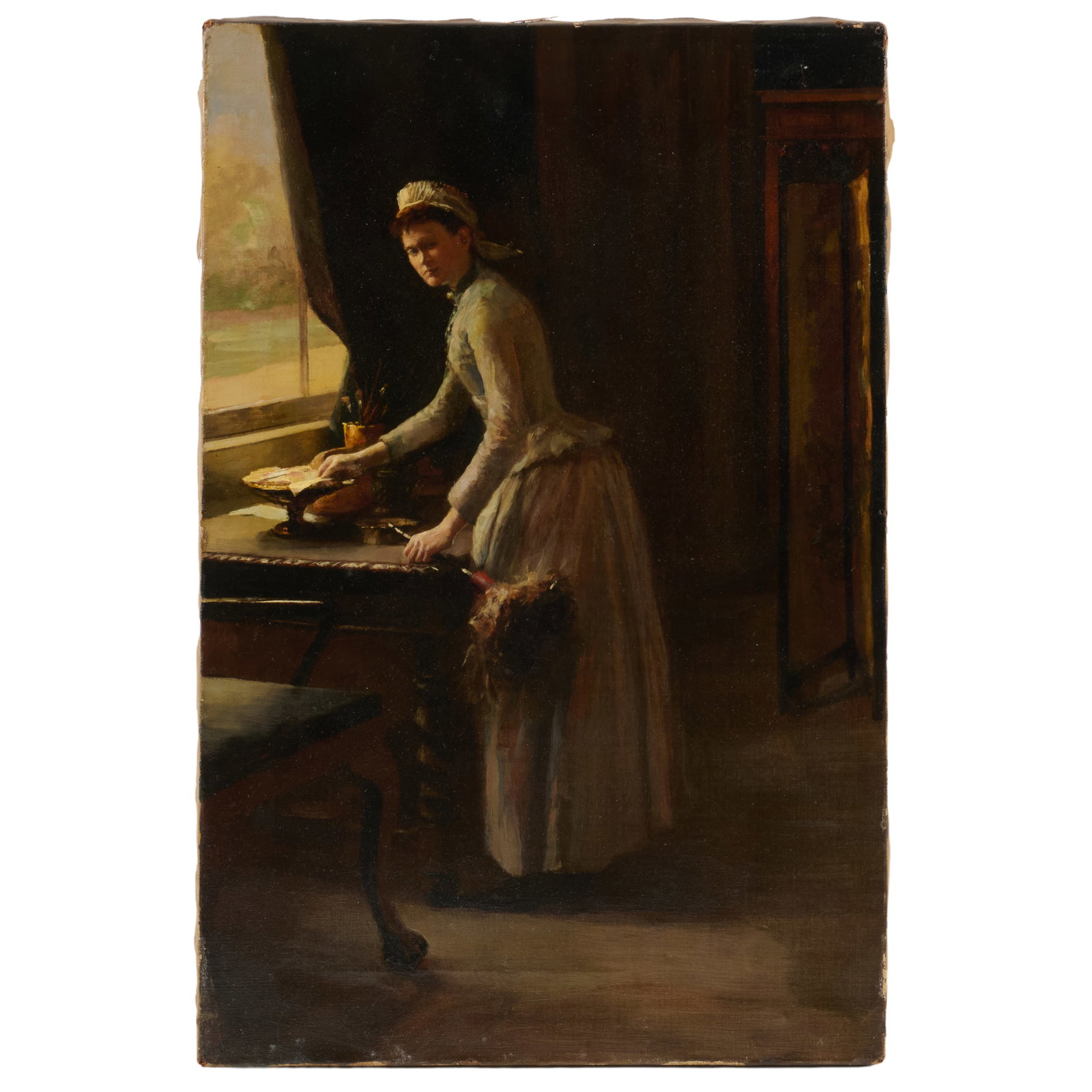 European School: Dusting In The Artist'S Studio: European School: Dusting In The Artist'S Studio Oil on canvas, unsigned, with label from Alexander Gallery, NY. 18 x 12 in., unframed.
