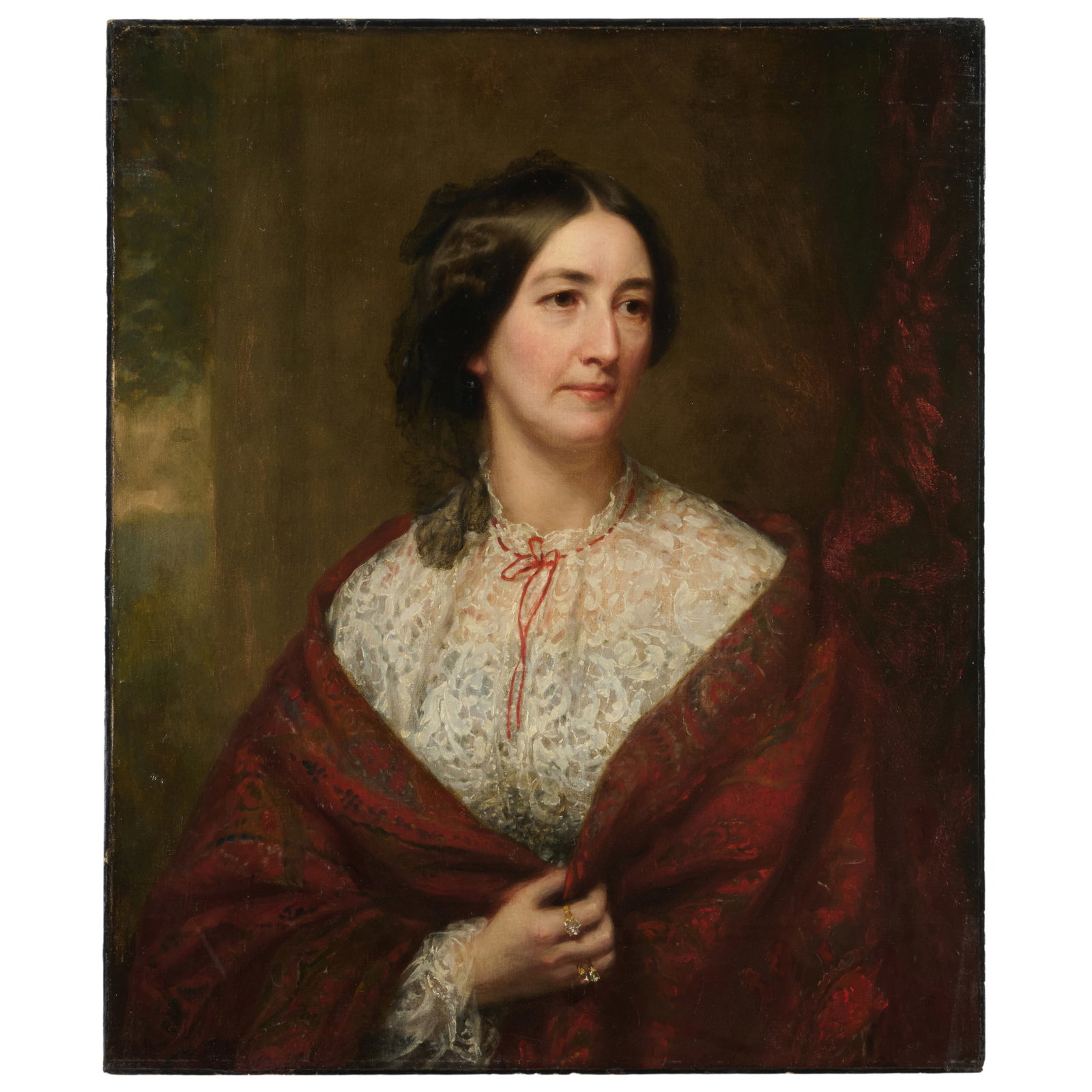 American School: Portrait Of A Woman With A Shawl: American School: Portrait Of A Woman With A Shawl Oil on canvas, unsigned, lined. 30 1/2 x 25 1/4 in., unframed.