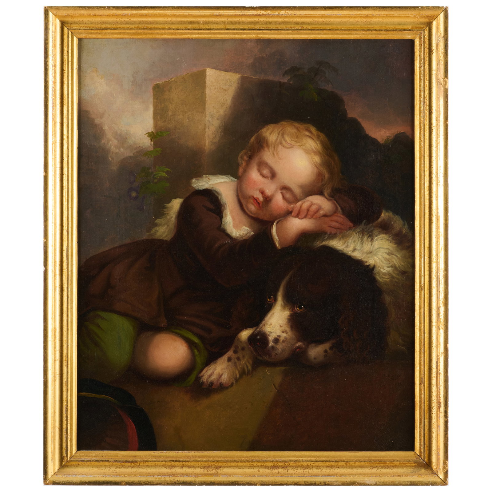 Attributed To Alvan Fisher (1792-1863): Boy Resting With His Dog: Attributed To Alvan Fisher (1792-1863): Boy Resting With His Dog Oil on canvas, 1863, signed ' A. Fisher' and dated lower right, with label from Alexander Gallery, NY, lined. 27 1/4 x 22 1/2 in., 30 3
