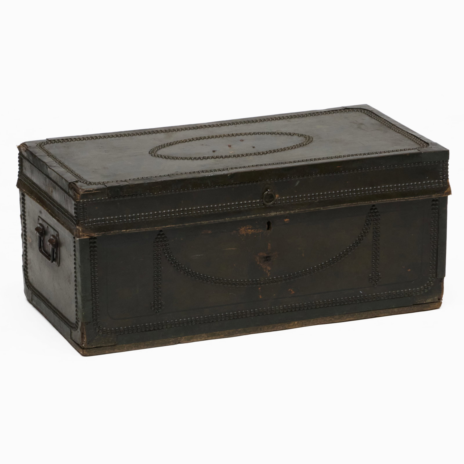 Chinese Export Metal-Mounted And Brass-Studded Painted Leather Trunk (1 of 12)