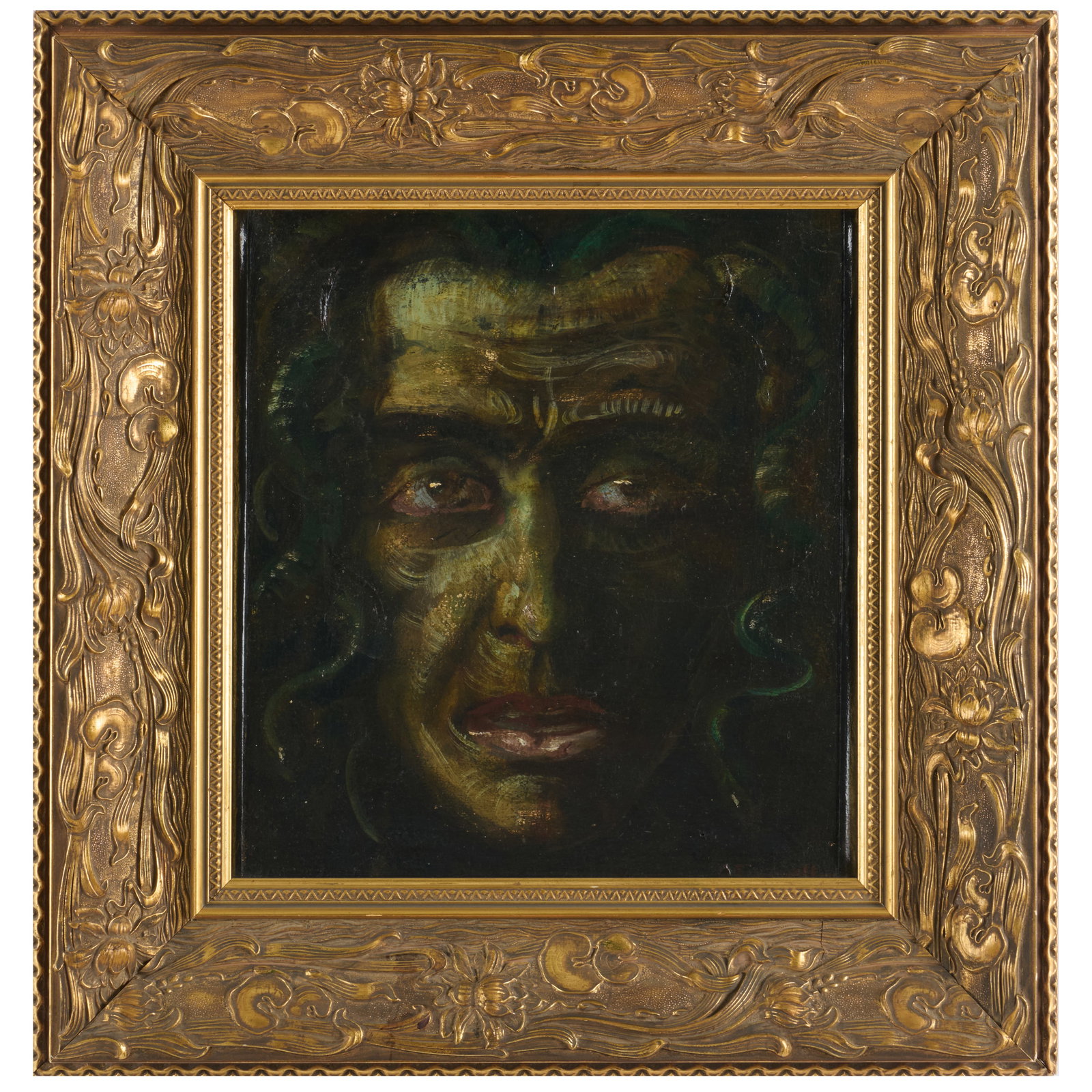 Karel Eichoff: Portrait Of Medusa: Karel Eichoff: Portrait Of Medusa Oil on canvas, signed 'Karel Eichoff' lower right. 14 1/4 x 12 1/4 in., 21 x 20 in. (frame). Sold Roland Auctions, NY, November 5, 2021, Lot 543.