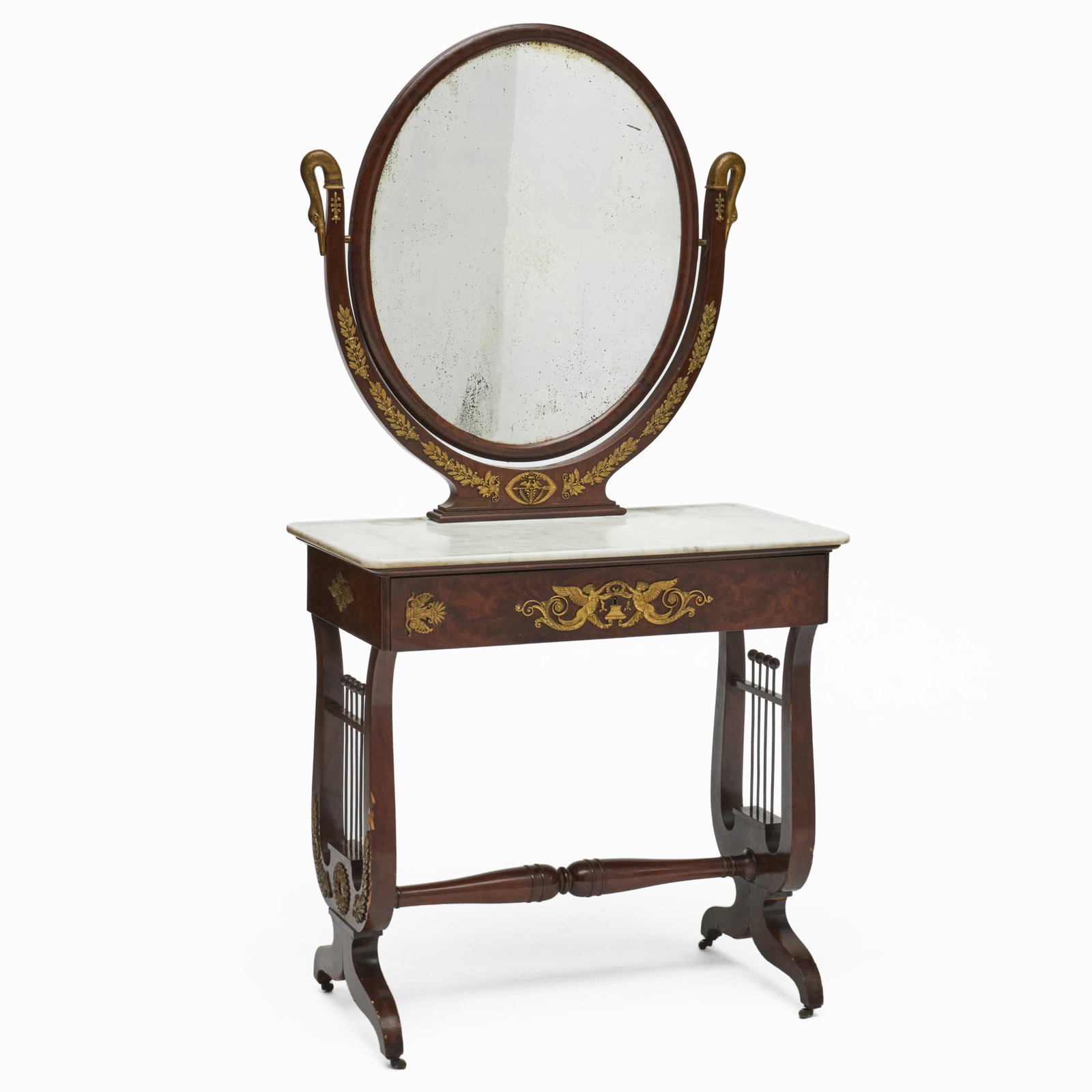 American Classical Style Gilt-Bronze-Mounted Mahogany Lyre-Form Dressing Table (1 of 8)