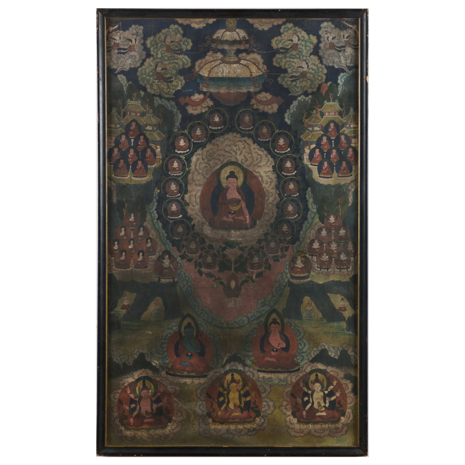 Tibetan Thankga: Tibetan Thankga Pigment on paper.34 x 20 in. (sight), 35 1/2 x 21 1/2 in. (frame).
