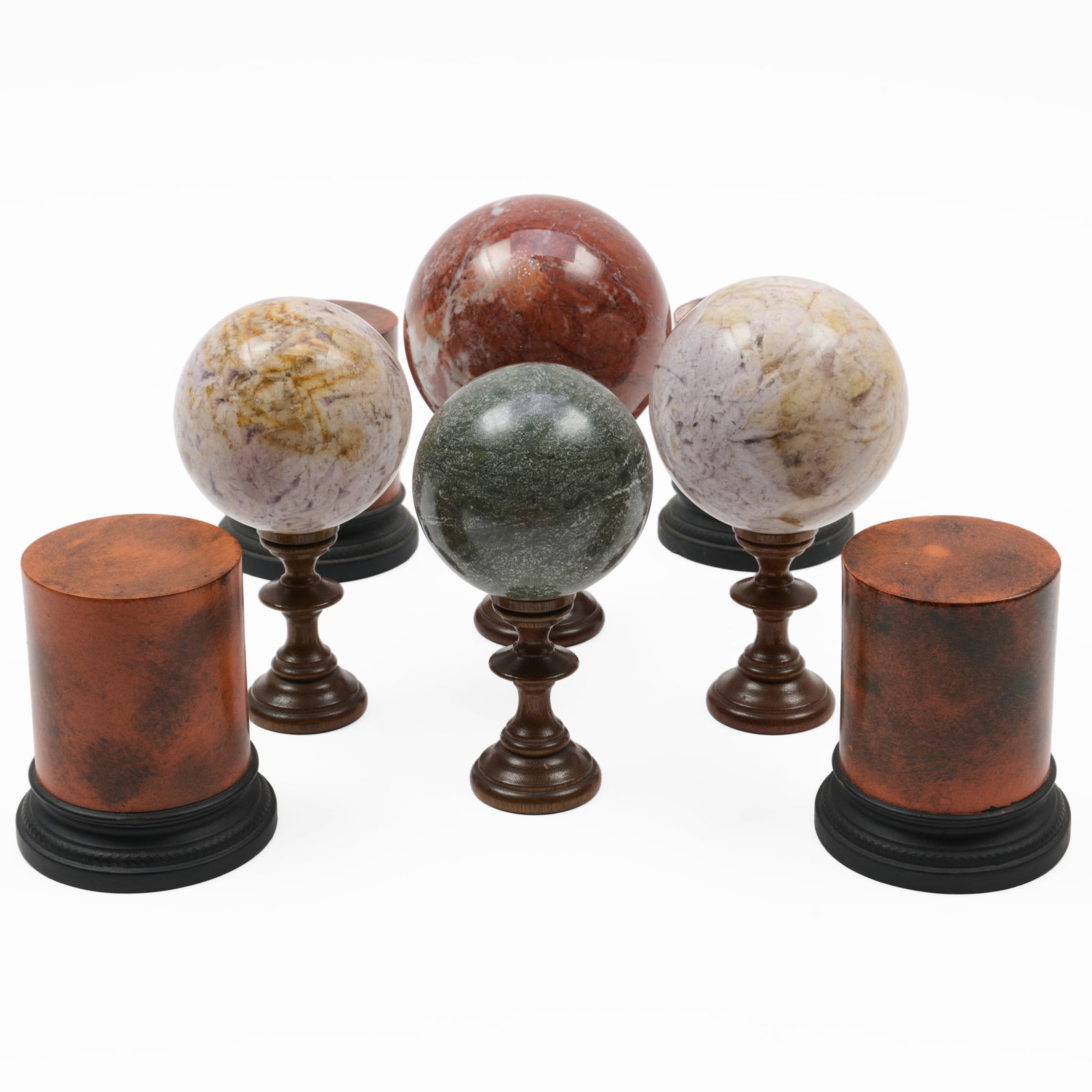 Group Of Four Stone Spheres And Wooden Stands (1 of 17)