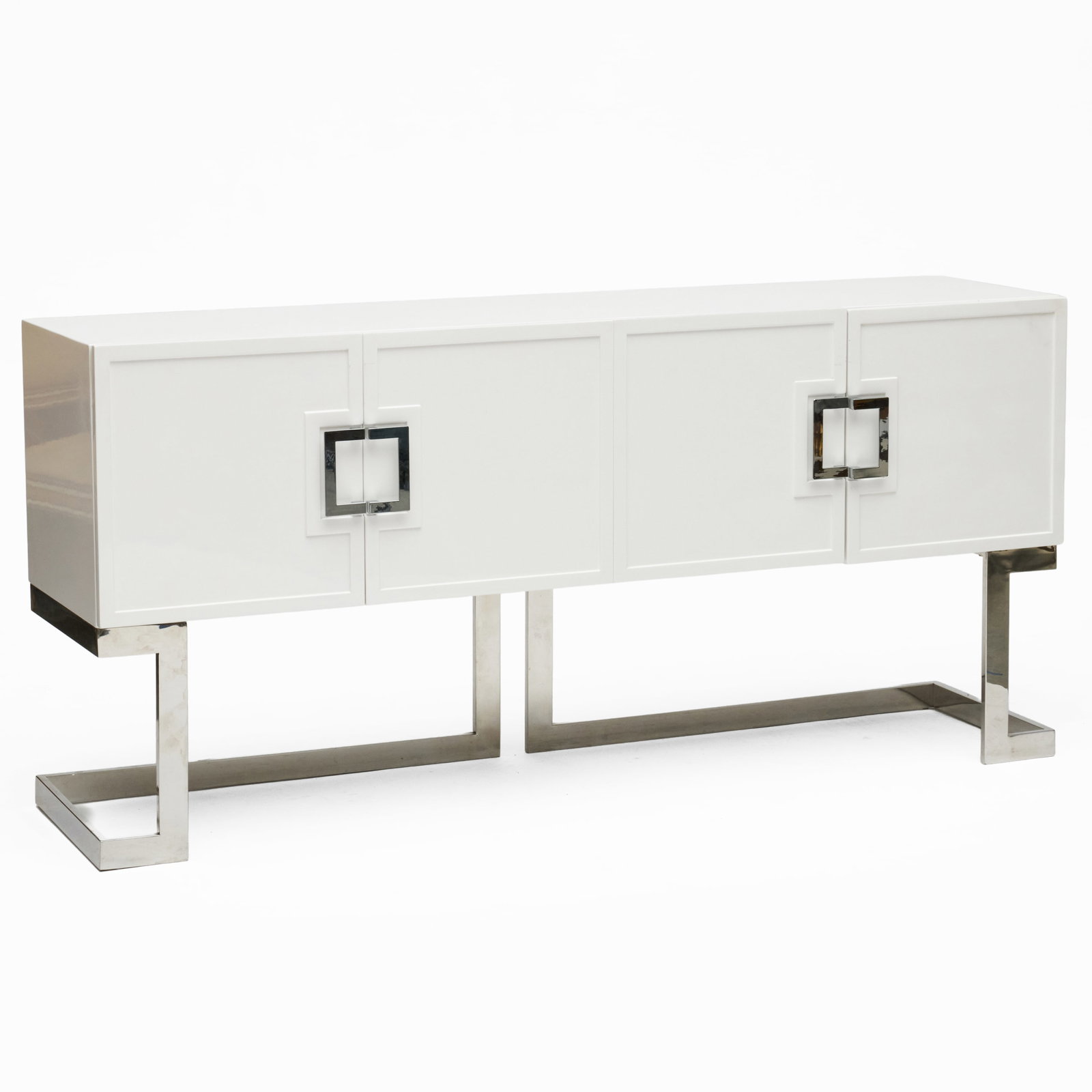 Modern Chrome-Mounted White Lacquer Credenza (1 of 8)