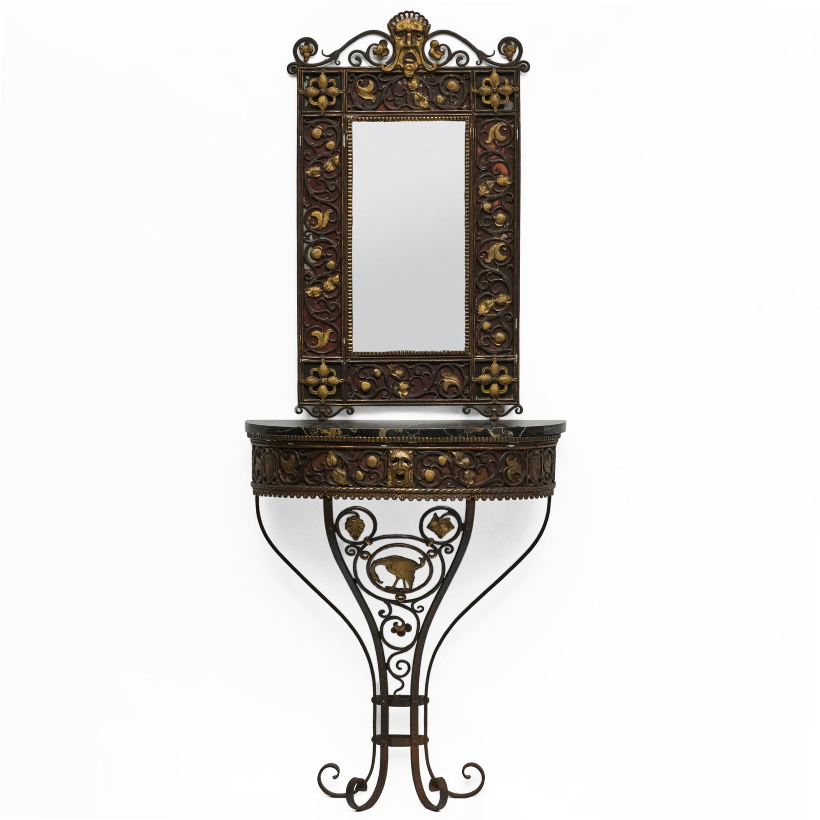 Oscar Bach Marble Top Wrought Iron And Parcel-Gilt Console Table With Mirror (1 of 7)