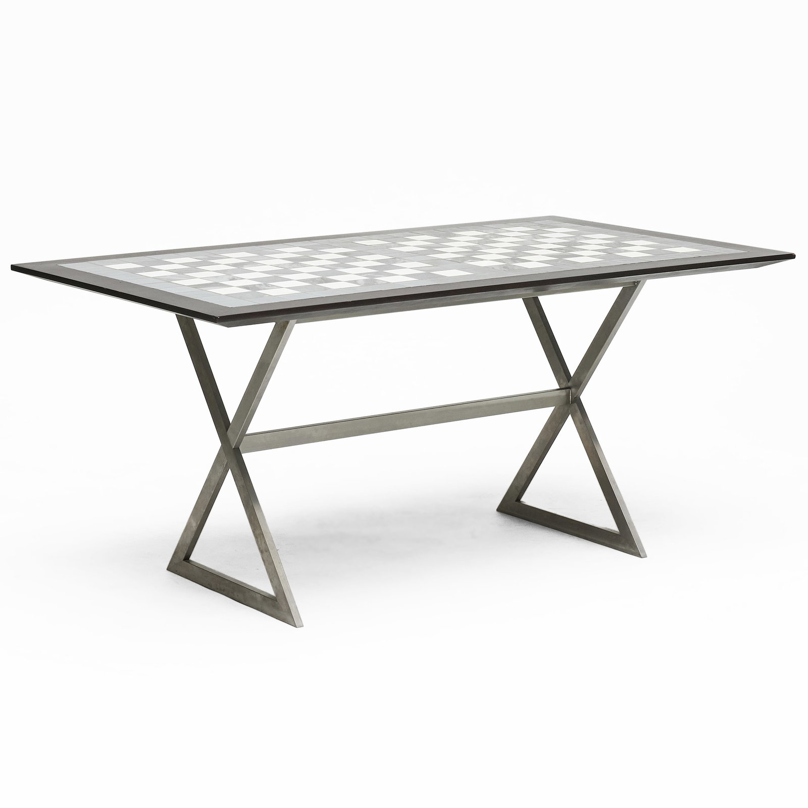 Modern Chrome-Mounted Ebonized Oak And Marble X-Form Table (1 of 13)