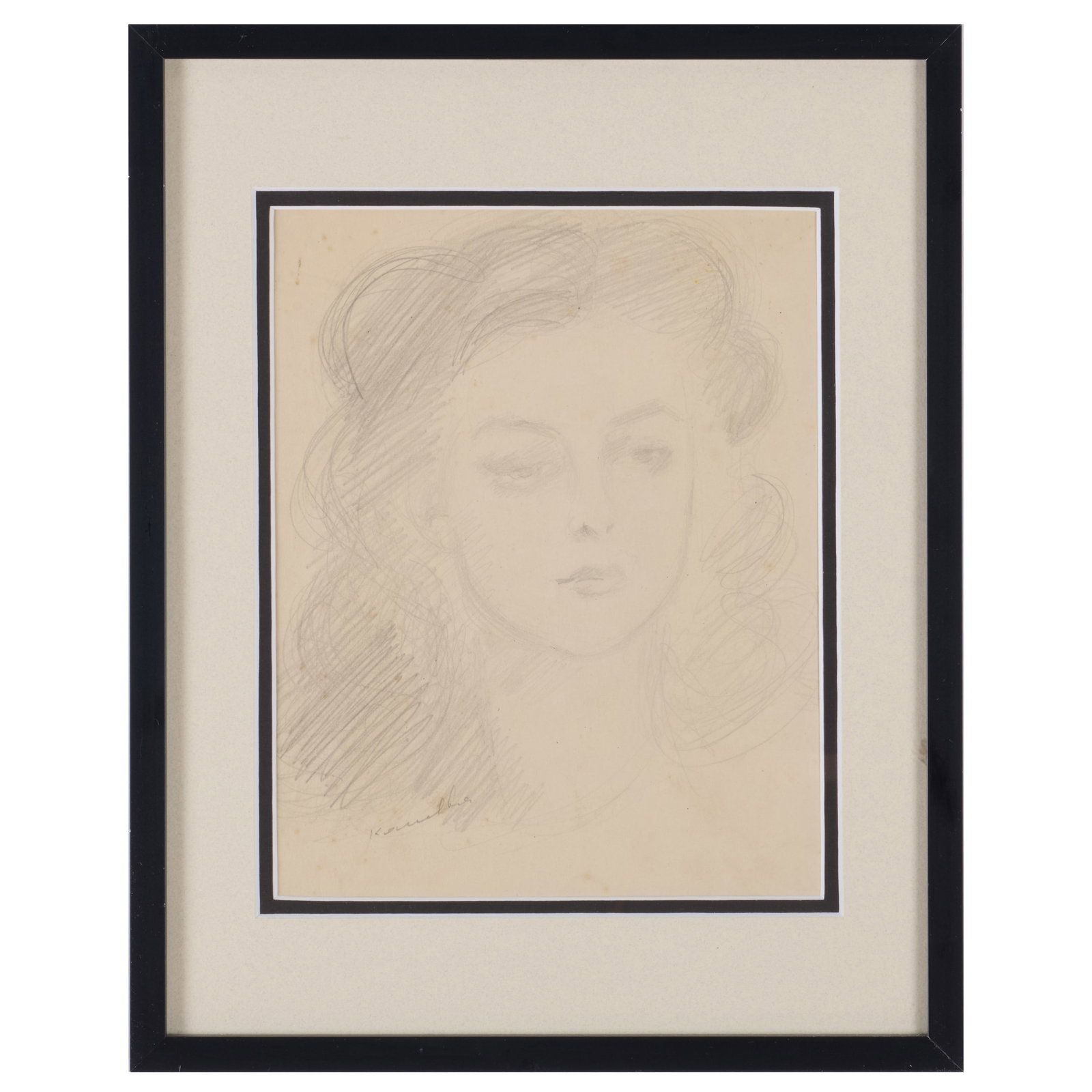 Raymond Kanelba (1897-1960): Portrait Of A Woman: Raymond Kanelba (1897-1960): Portrait Of A Woman Pencil on paper, signed 'Kanelba' lower left; Study of a Figure, pencil on paper, signed with initials 'R.K.' lower right, inscribed '(From a victorian