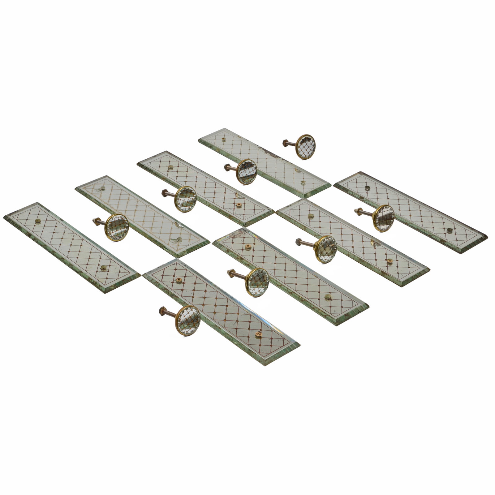 Set Of Eight Royere Style Reverse Painted Glass Push Plates And Eight Drawer Pulls (1 of 9)