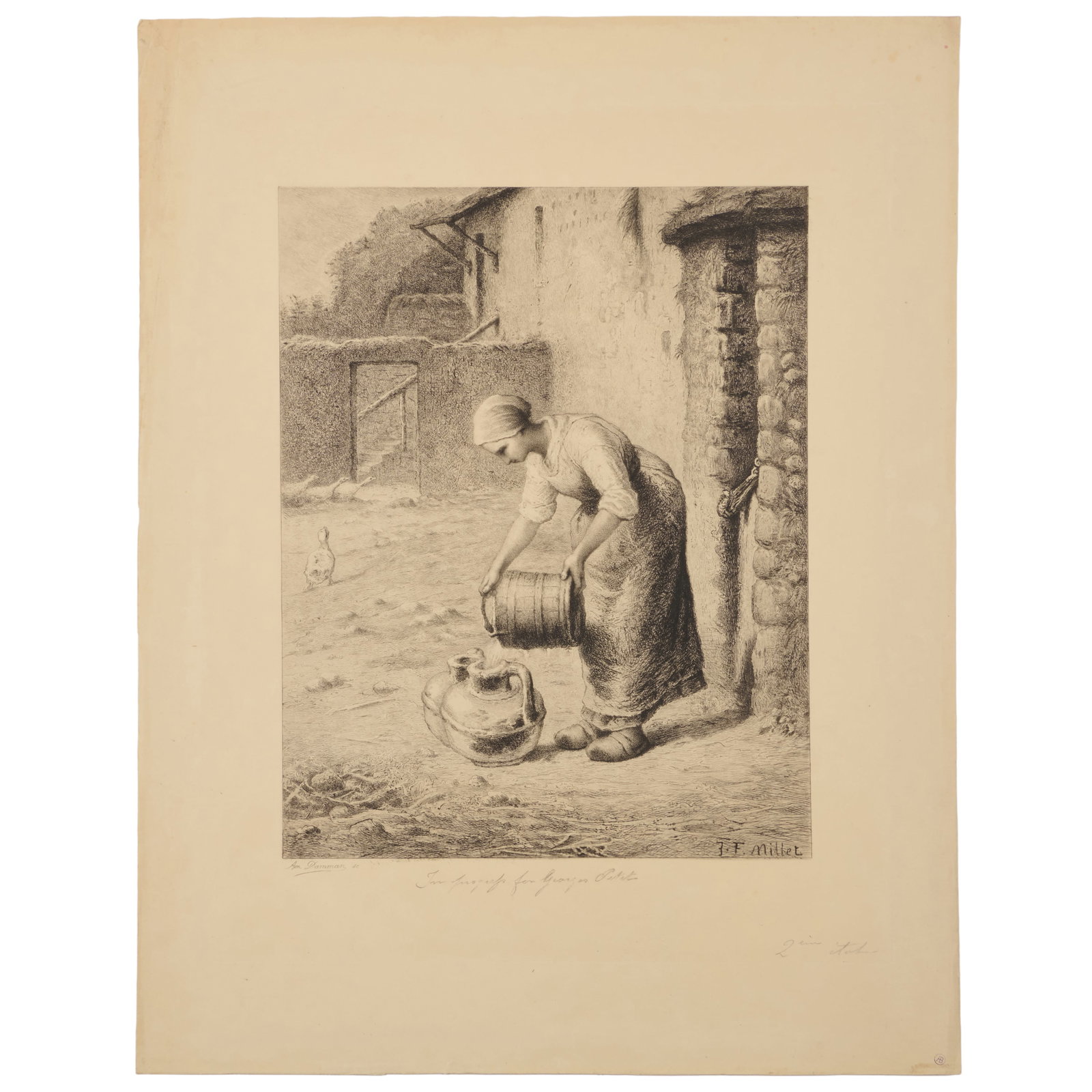 Benjamin Damman (1835-1921), After Jean-Francois Millet (1814-1875): A Woman Emptying A Bucket: Benjamin Damman (1835-1921), After Jean-Francois Millet (1814-1875): A Woman Emptying A Bucket (Femme Vidant Un Seau) Etching in black on wove paper, unsigned, inscribed '2nd etat' in pencil, with