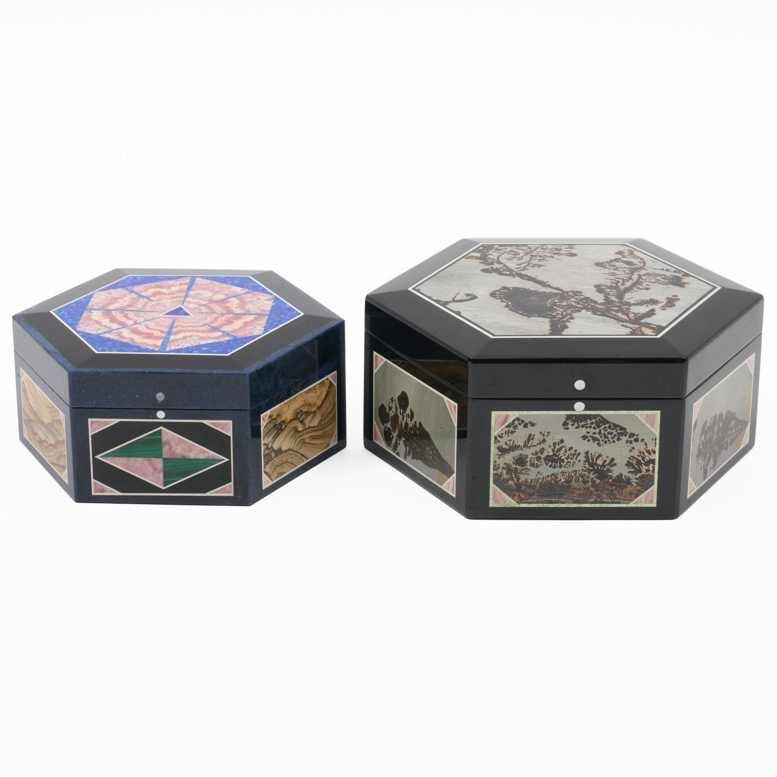 Two Hexagonal Specimen Stone Boxes - 2