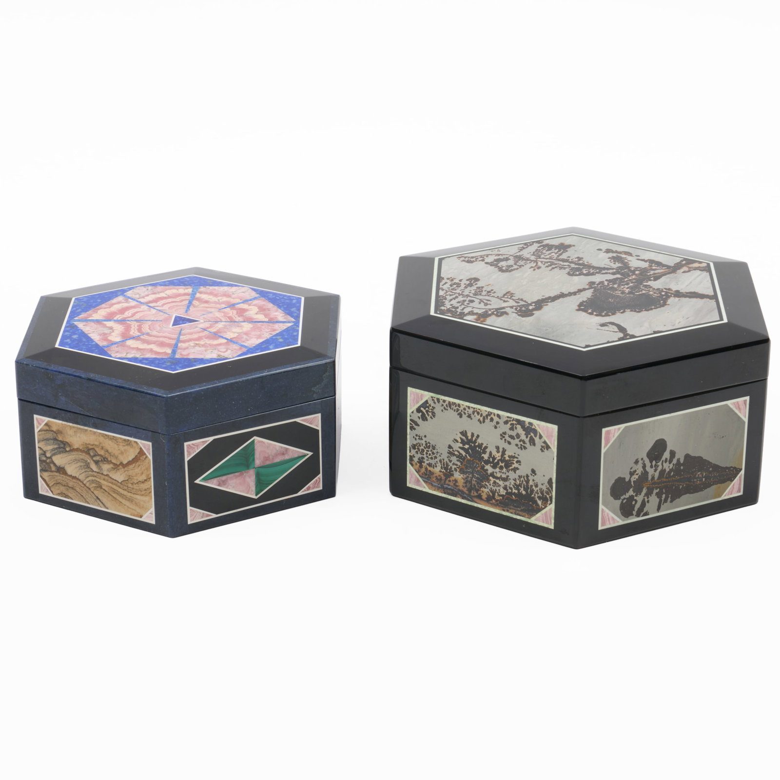 Two Hexagonal Specimen Stone Boxes - 3
