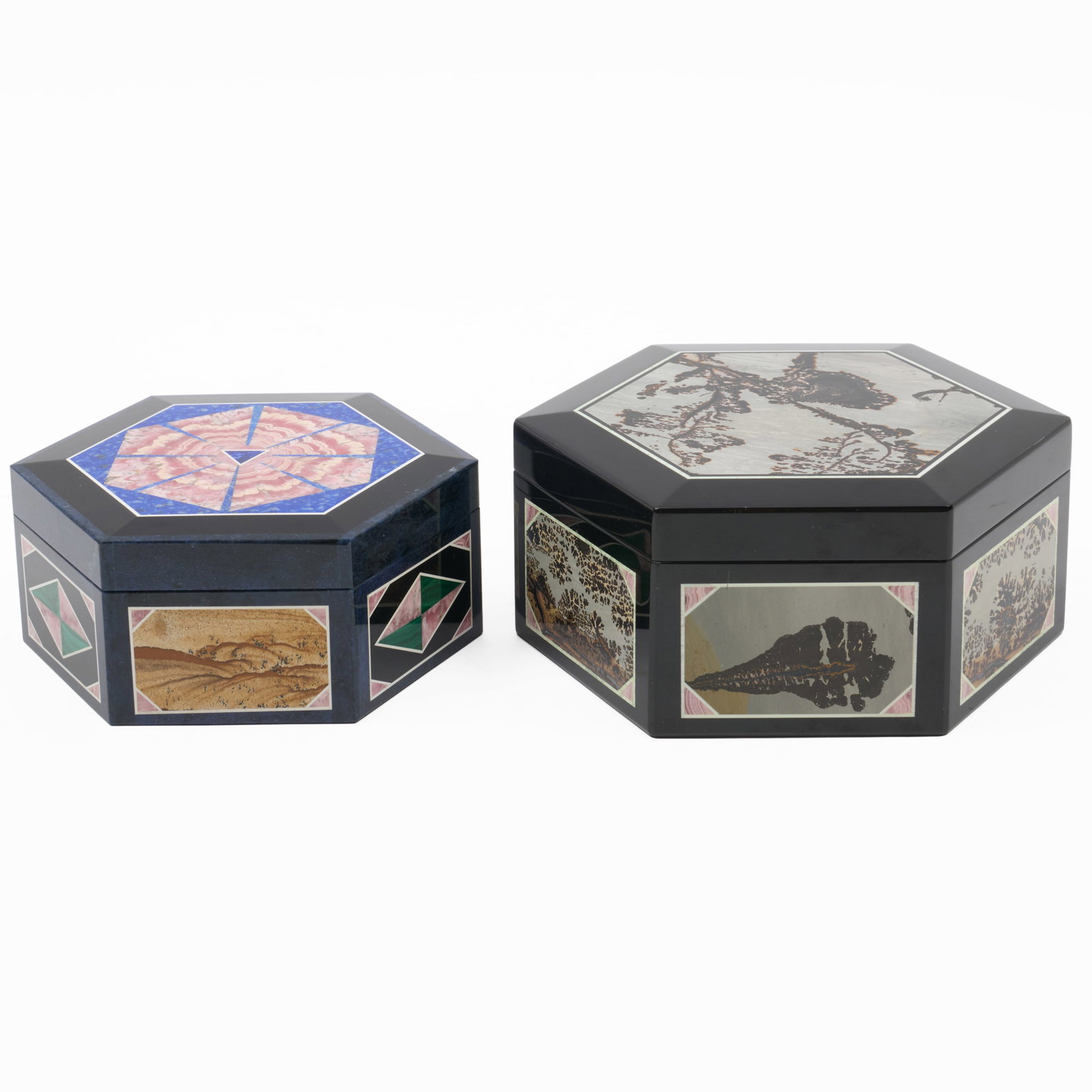 Two Hexagonal Specimen Stone Boxes - 4