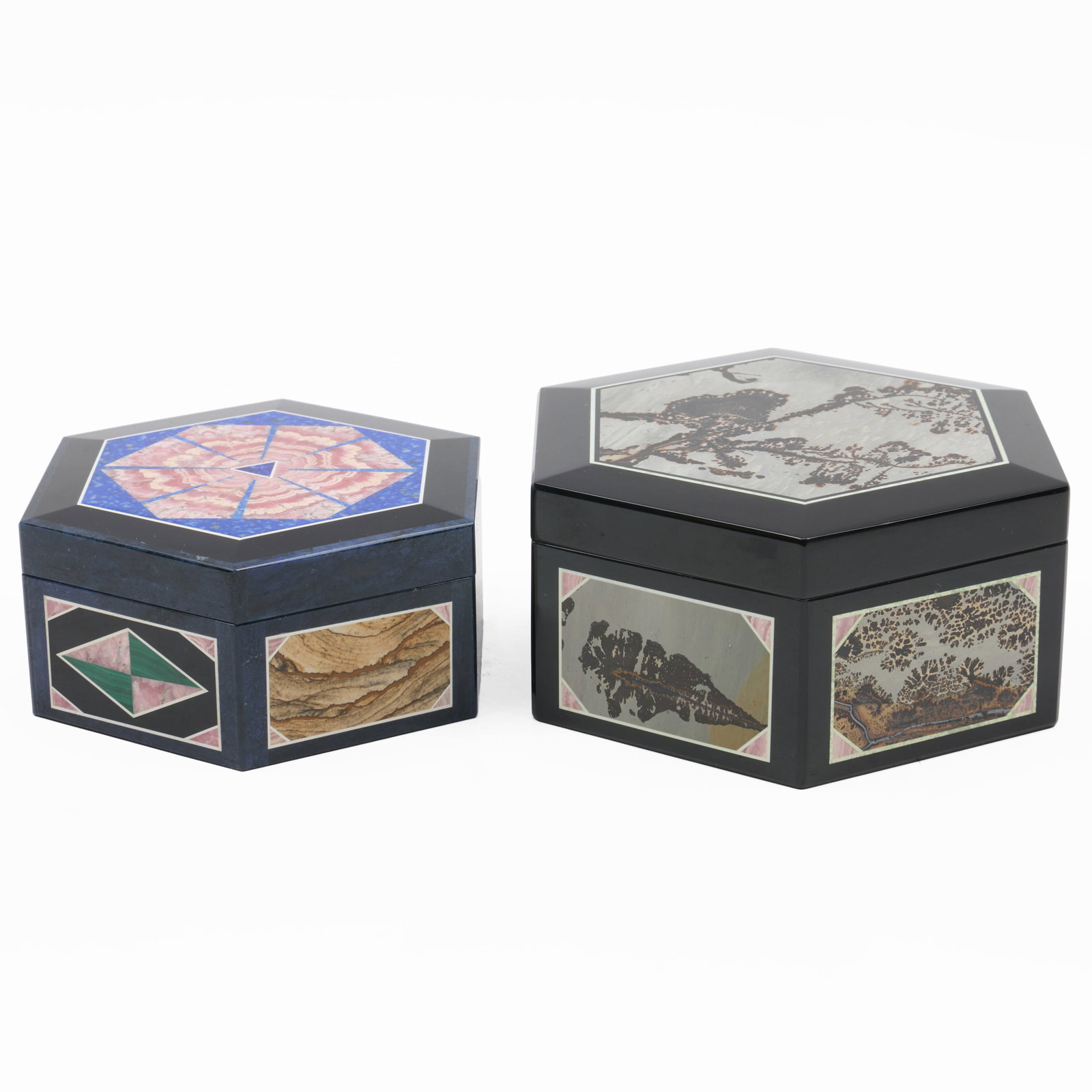 Two Hexagonal Specimen Stone Boxes - 6