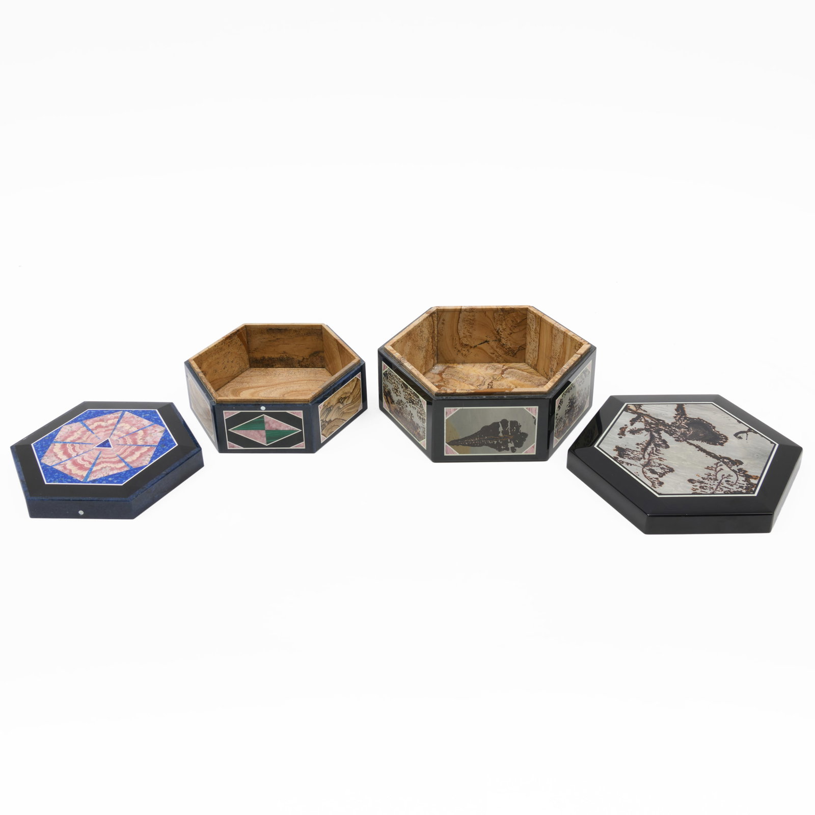 Two Hexagonal Specimen Stone Boxes - 7