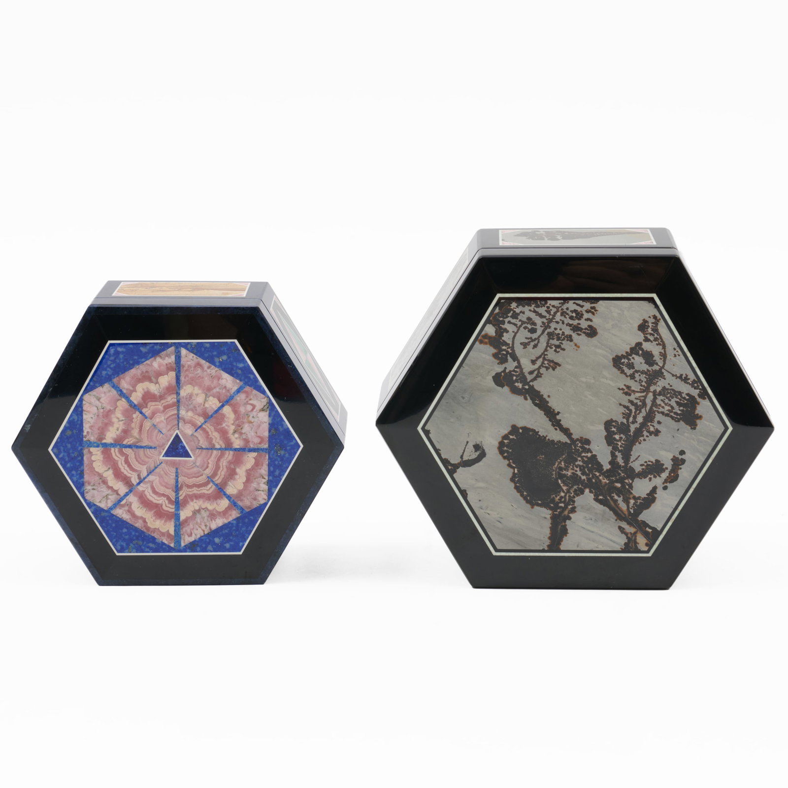 Two Hexagonal Specimen Stone Boxes - 8
