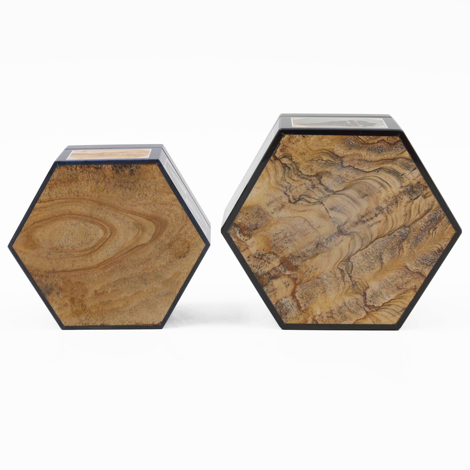 Two Hexagonal Specimen Stone Boxes - 9