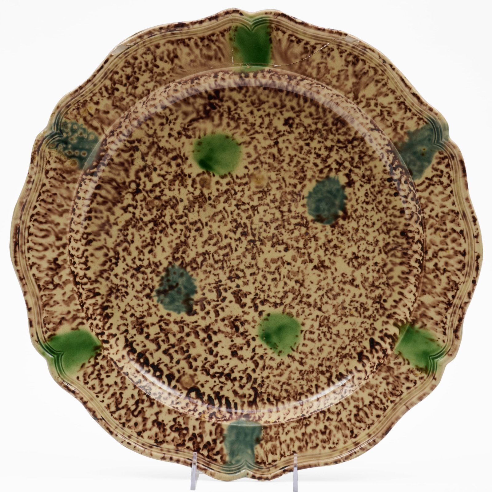 Whieldon Mottle Glazed Shaped Circular Platter: Whieldon Mottle Glazed Shaped Circular Platter 17 1/4 in. diam.