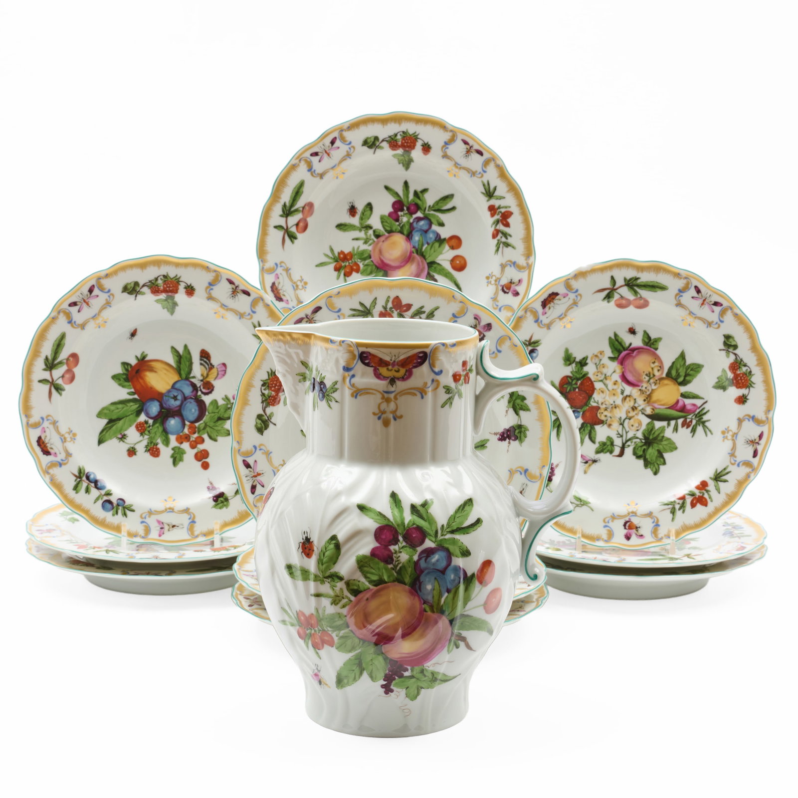 Set of Twelve Mottahedeh Porcelain Plates and a Pitcher in the 'Duke of Gloucester' Pattern (1 of 20)