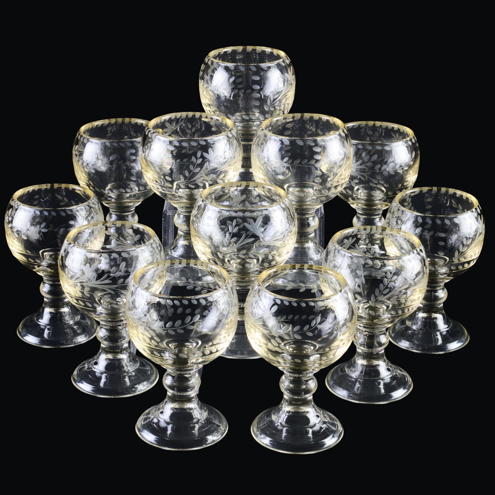 Set of Twelve Large Etched Glass Goblets (1 of 8)